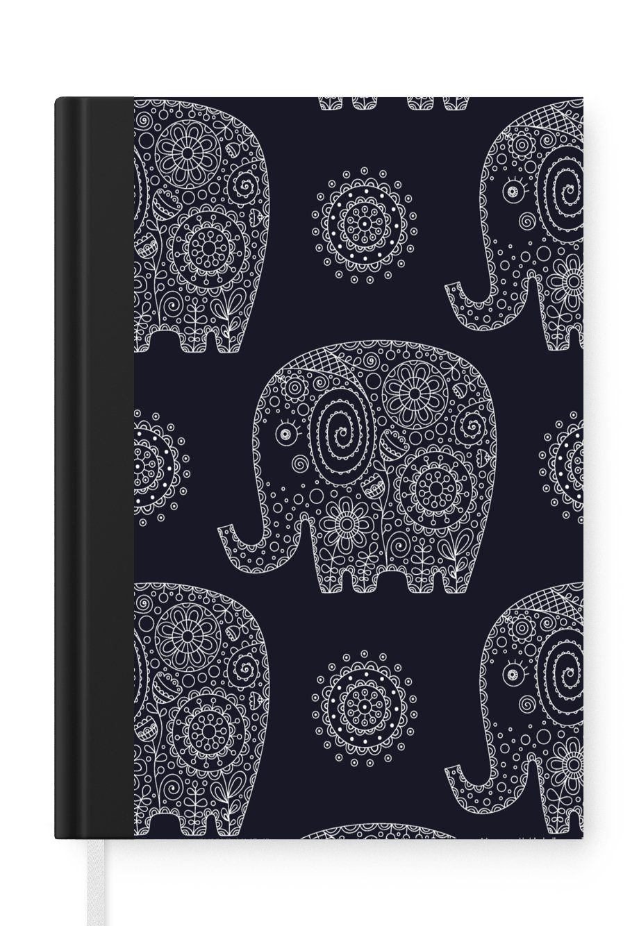 MuchoWow Notizbuch Muster - Elefant - Blumen, Journal, Merkzettel, Tagebuch, Notizheft, A5, 98 Seiten, Haushaltsbuch
