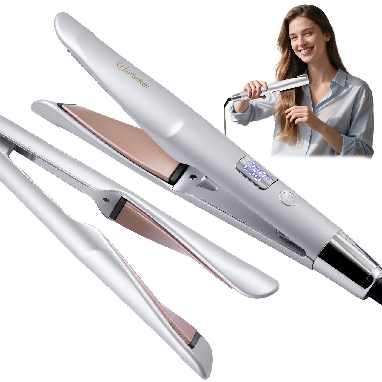 HATTEKER Glätteisen HT-136 Professional 2-in-1 Lockenstab & Haarglätter, 11 Temperaturstufen, Automatische Abschaltung