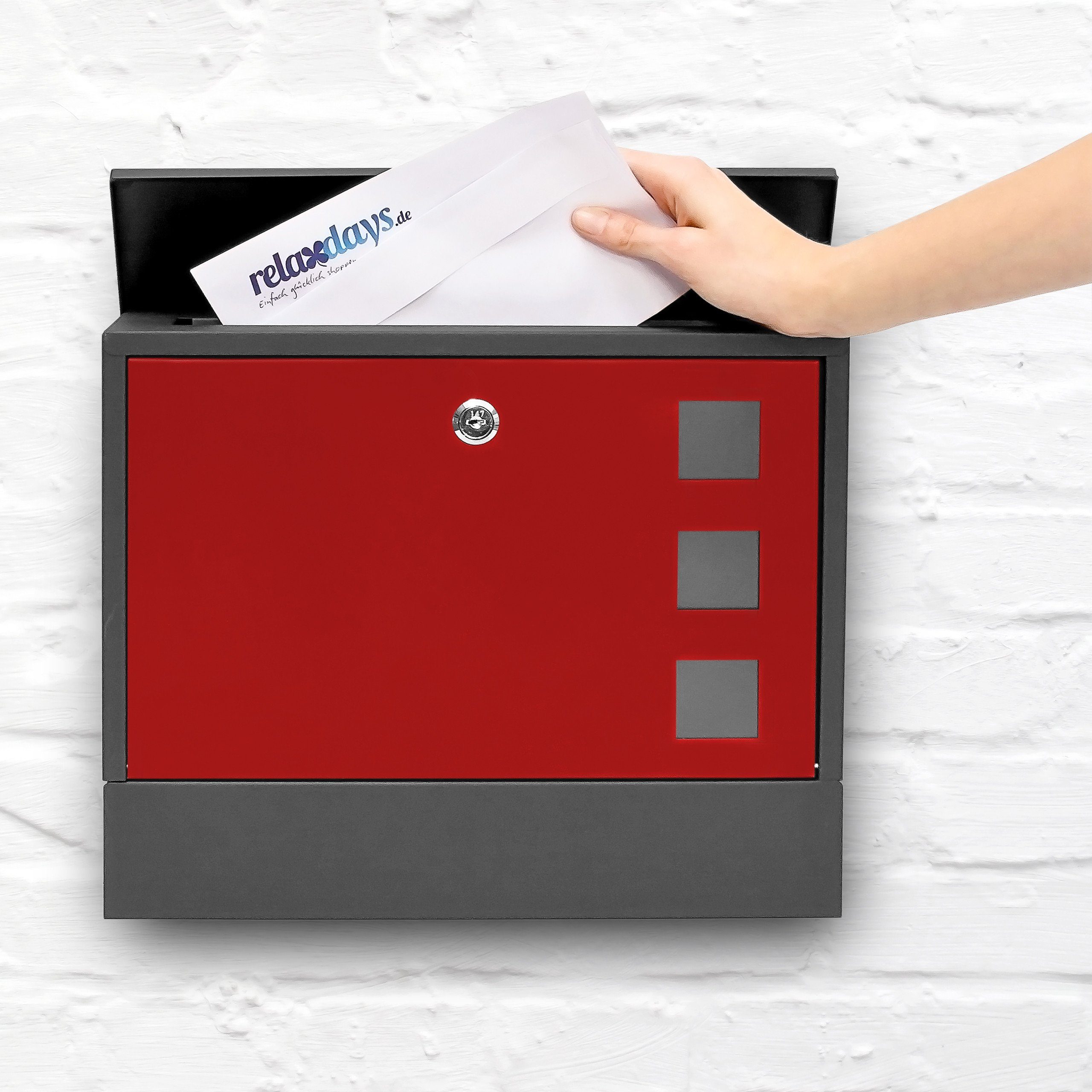 relaxdays Aufbewahrungsbox Briefkasten zweifarbig Farbauswahl, Schwarz-Rot günstig online kaufen