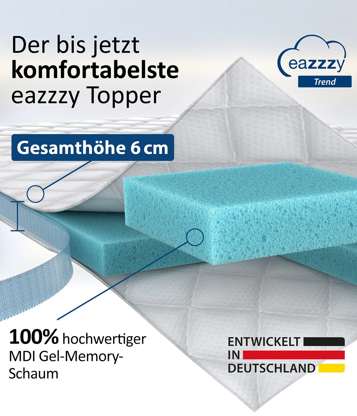 Genius, Topper Trend Cloud Öko-TEX Zertifiziert, Orthopädischer Matratzentopper, (1 TLG. Set), Ergonomisch, atmungsaktiv & druckentlastend