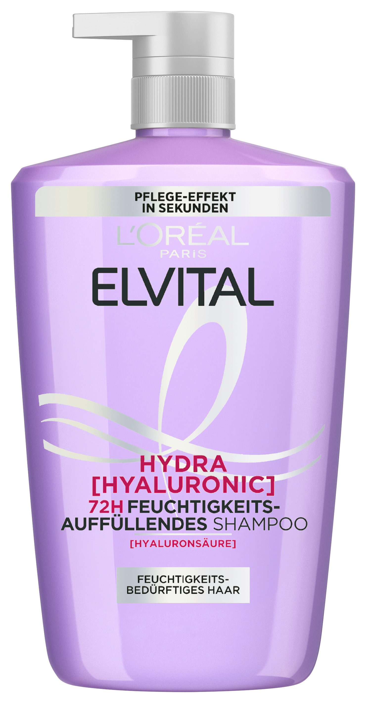 L'ORÉAL PARIS Haarshampoo ELVITAL HYDRA HYALURONIC SHAMPOO, Hyaluronsäure für trockenes Haar, spendet 72h lang Feuchtigkeit.