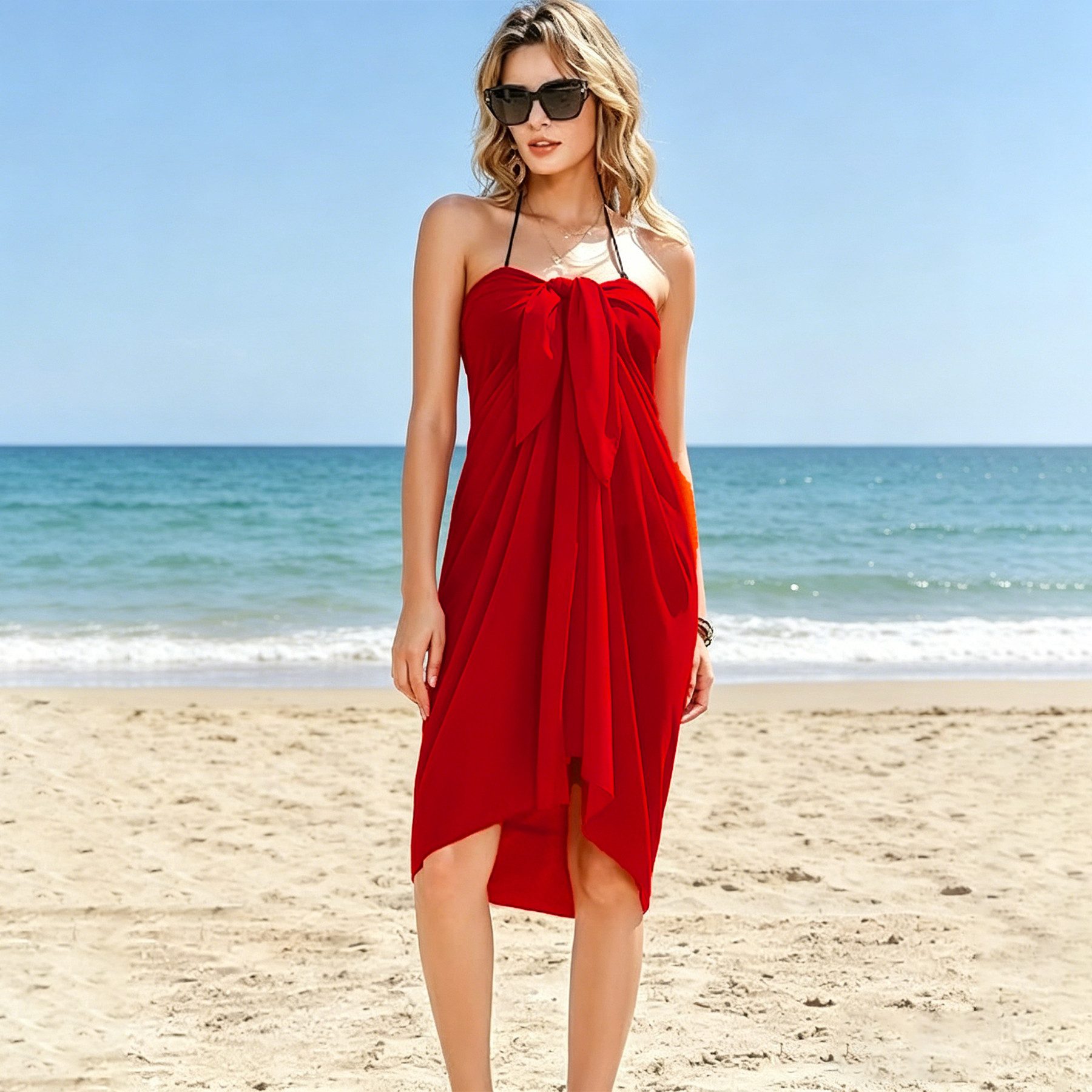 Mutig Sarong Damen Wickelrock, Strandtuch, Chiffon Bikini Cover-Up,Einheitsgröße, Sommer Strandponcho, Leichter Bikini Überwurf für Strand & Urlaub, Bindeband,  – Bild 4 von 5