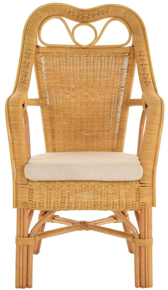 Krines Home Armlehnstuhl Wintergarten Mit mit Sessel Armlehnsessel Rückenlehne, Sitzkissen Honig Rattansessel hoher