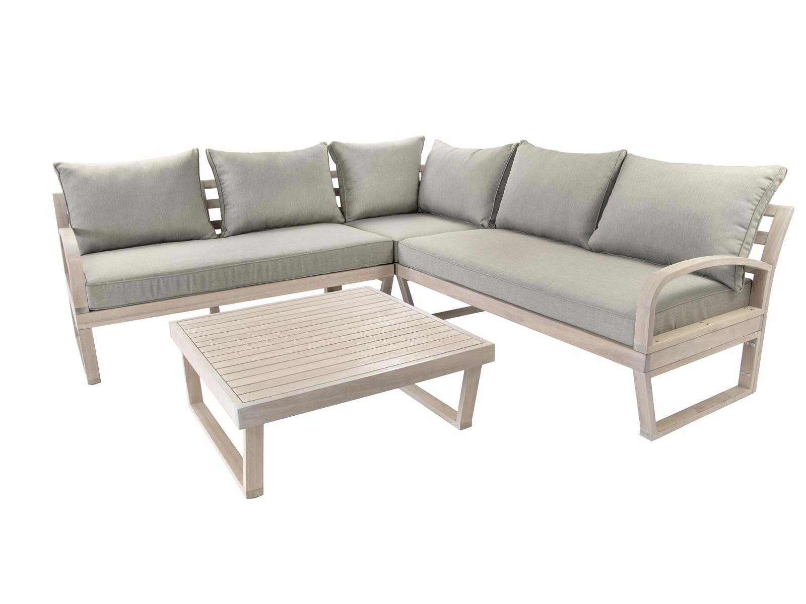 Green Spirit Gartenlounge-Set »Jura« Lounge Set Holz Ecklounge Loungemöbel Sitzgruppe Gartenmöbel, (Set, 1 3-Sitzer Sofa, 1 2-Sitzer Sofa, 1 Tisch), Eukalyptus Holz, braun, für 5 Personen, wetterfest, Garten, Terrasse