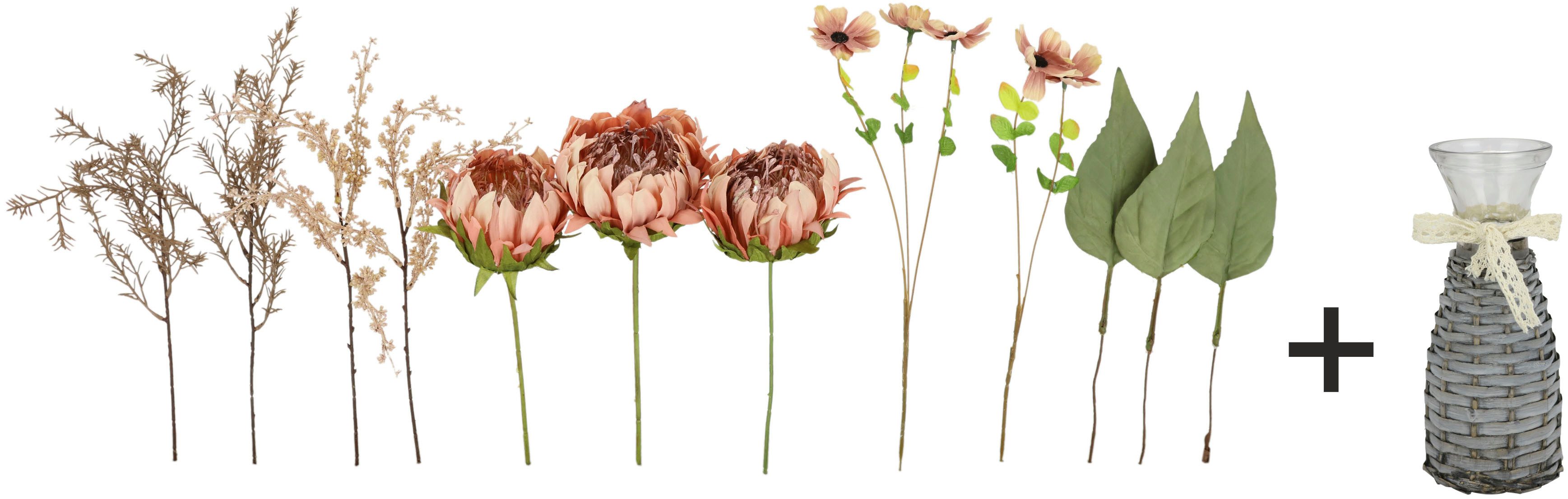 Kunstblume Protea Strauß in Vase, I.GE.A., Höhe 45 cm, Artischocken Blumensträuße Seidenblume Dekoblume Bouquet Herbstdeko – Bild 3 von 4