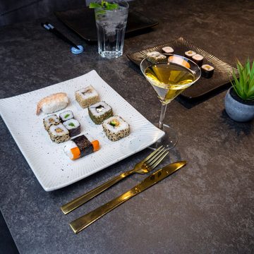 Intirilife Sushiteller, (1 St), Sushi Platte Servier Teller aus Porzellan in Weiß 26 x 23.4 x 3.8 cm