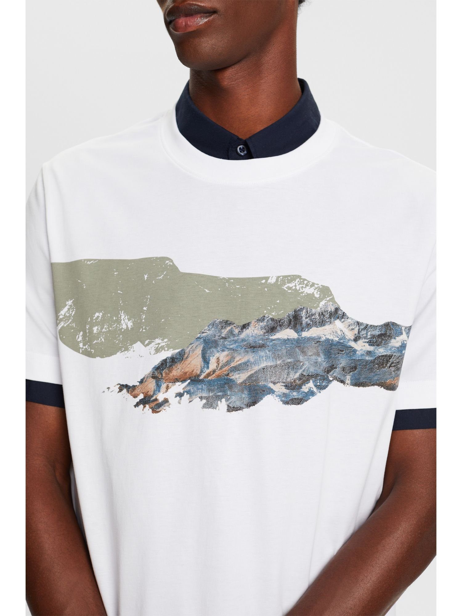 mit Print (1-tlg) Baumwoll-T-Shirt Esprit WHITE T-Shirt