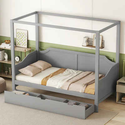 WISHDOR Einzelbett Daybed Holzbett Kinderbett Funktionsbett Stauraumbett (mit 3 in 1 Lagerung Schubladen, 90x200 Single Größe hölzernen Baldachin Daybed), Ohne Matratze