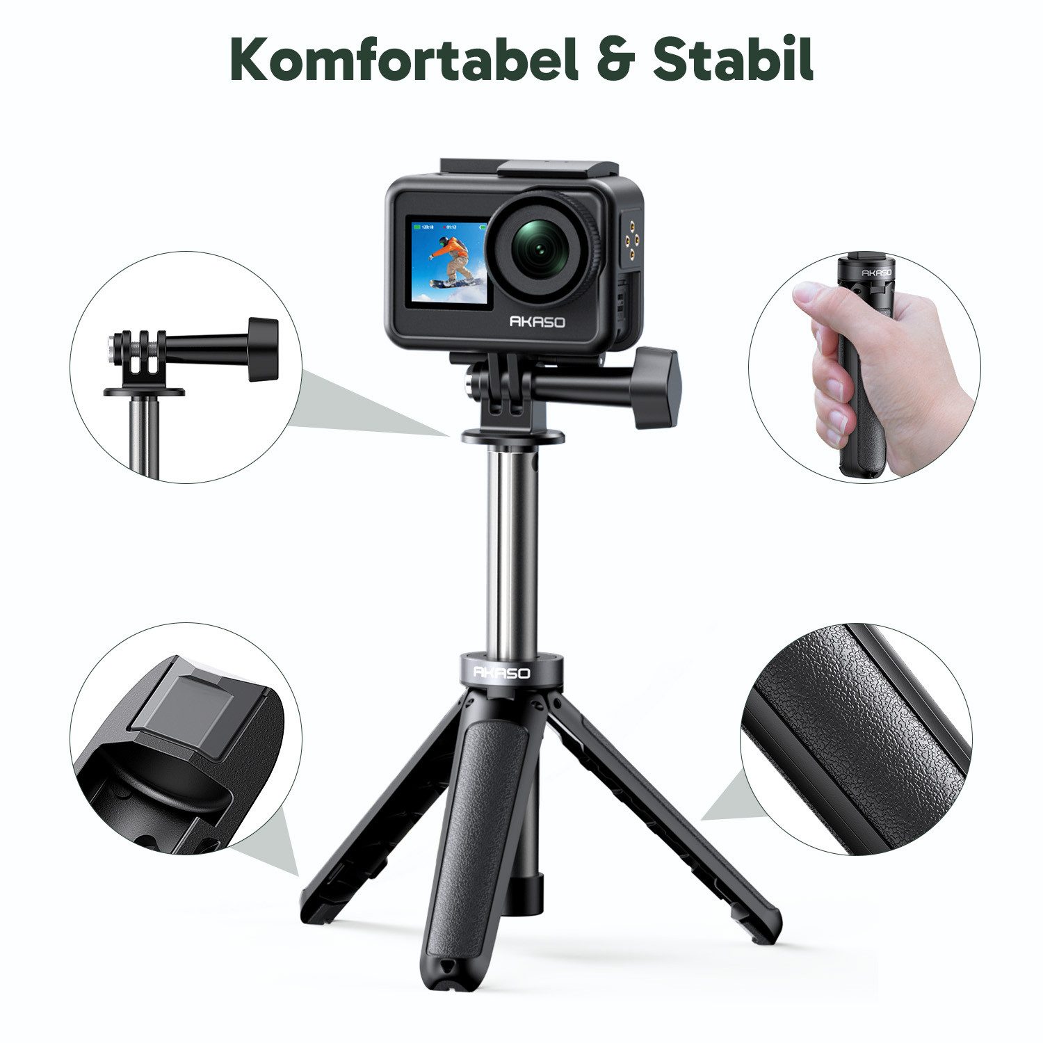 Akaso Action Cam-Halterung Action Cam Selfie-Stick ausziehbar bis 60cm, (1-tlg., 17.5-60cm, Kompatibel mit AKASO, GoPro & DJI) – Bild 3 von 5