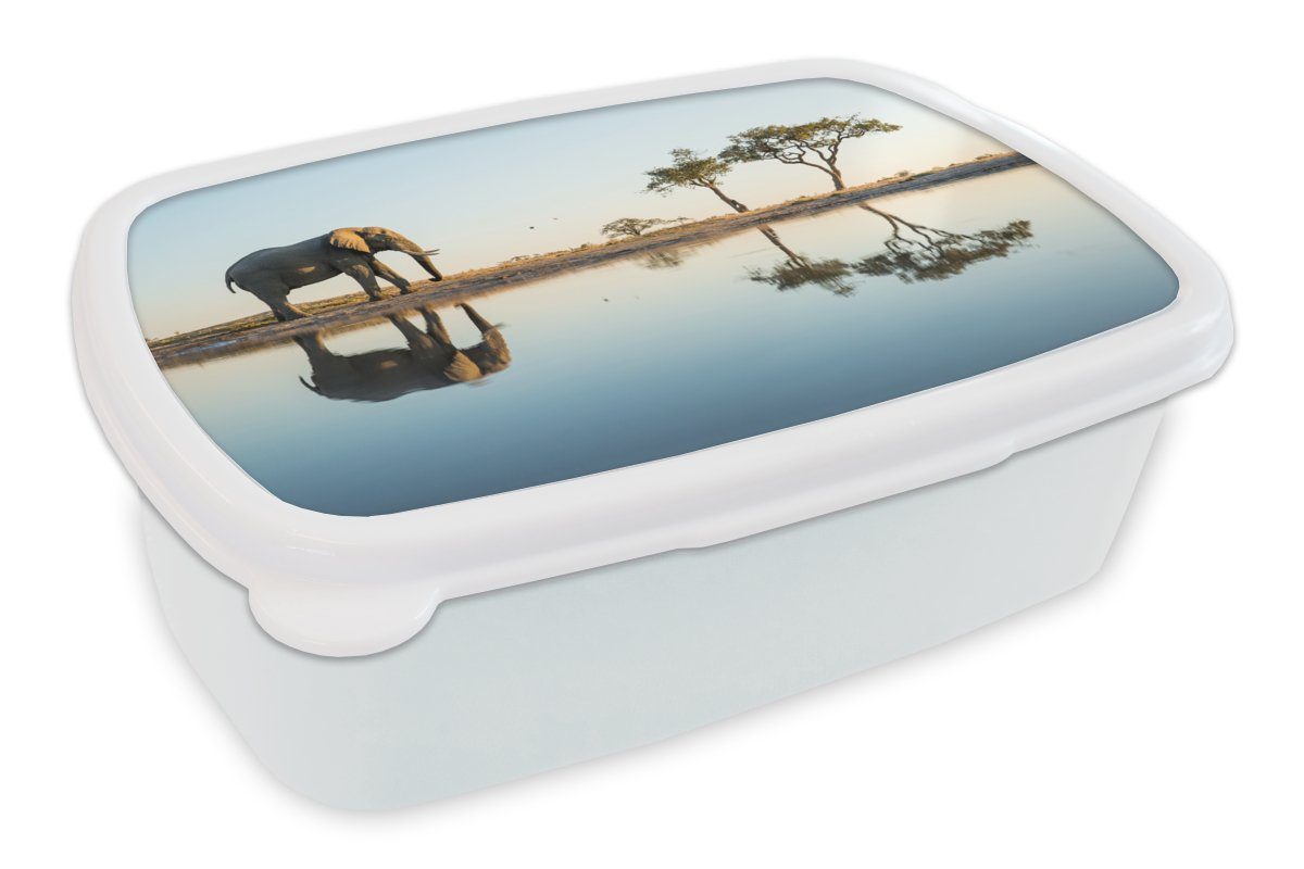 MuchoWow Lunchbox Elefant - Wasser - Bäume - Tiere - Natur, Kunststoff, (2-tlg), Brotbox für Kinder und Erwachsene, Brotdose, für Jungs und Mädchen weiß