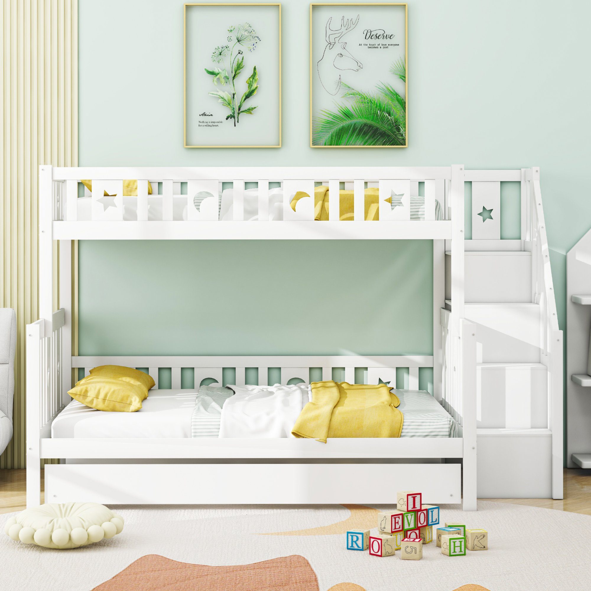 REDOM Etagenbett Stauraumbett (mit Sicherheitstreppe, Rollbett günstig online kaufen