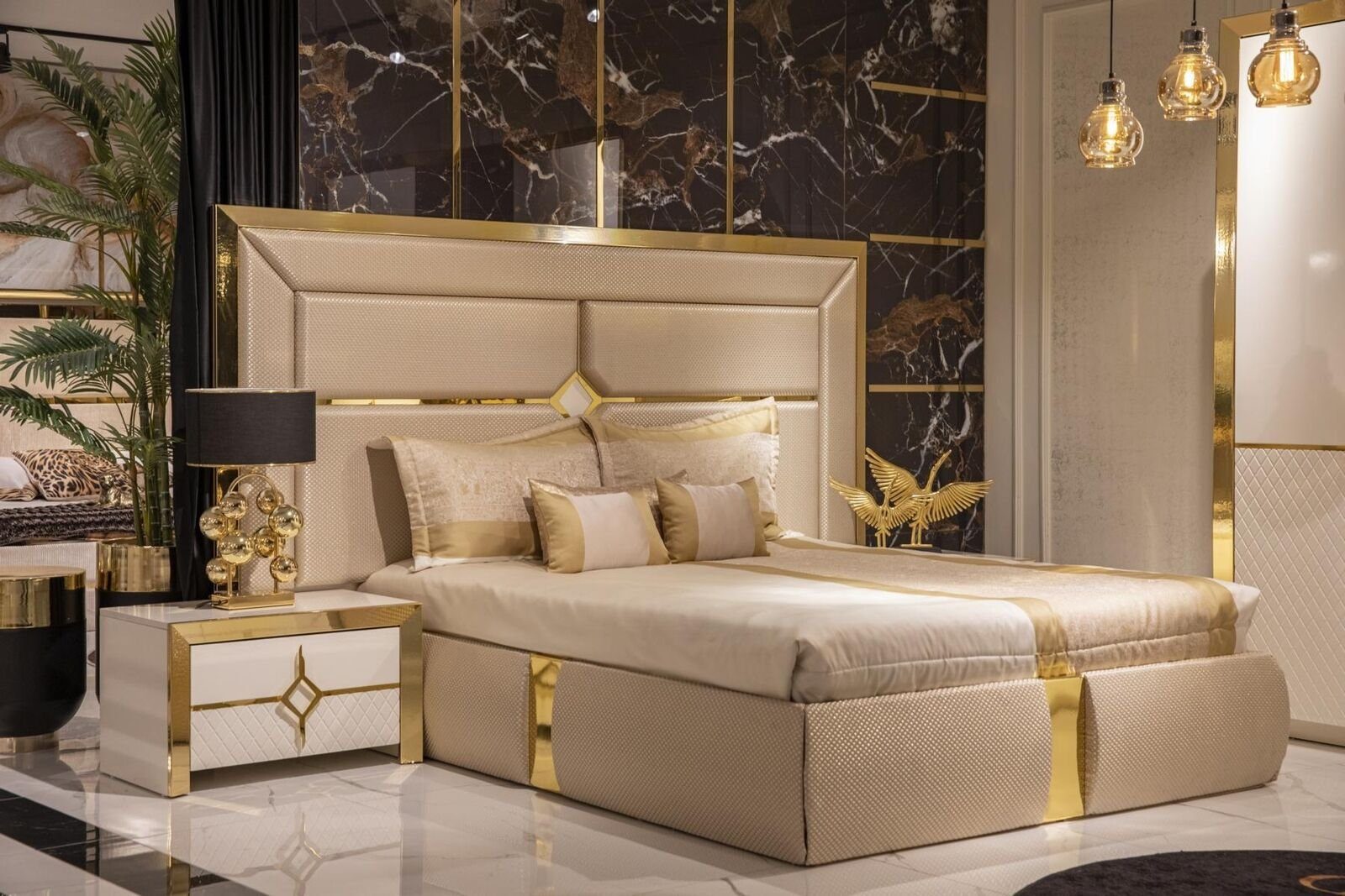JVmoebel Schlafzimmer-Set Luxus Bett 2x Nachttisch Set Doppelbett Schlafzimmer Hotel Ehe 3tlg., (3-St)