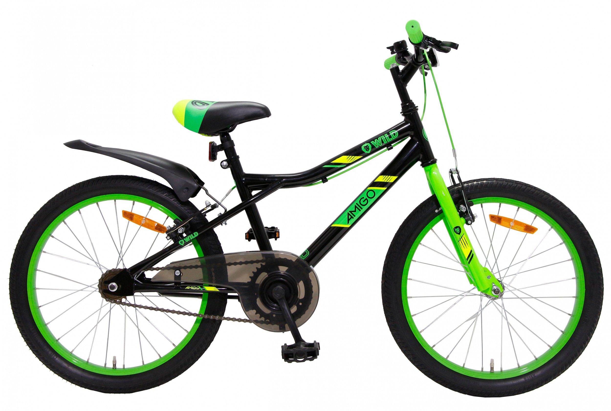 AMIGO Kinderfahrrad Mountainbike • 20 Zoll Jungen Fahrrad • Felgenbremse •  Alter 6 - 8 Jahre • Schwarz/Grün, 1 Gang