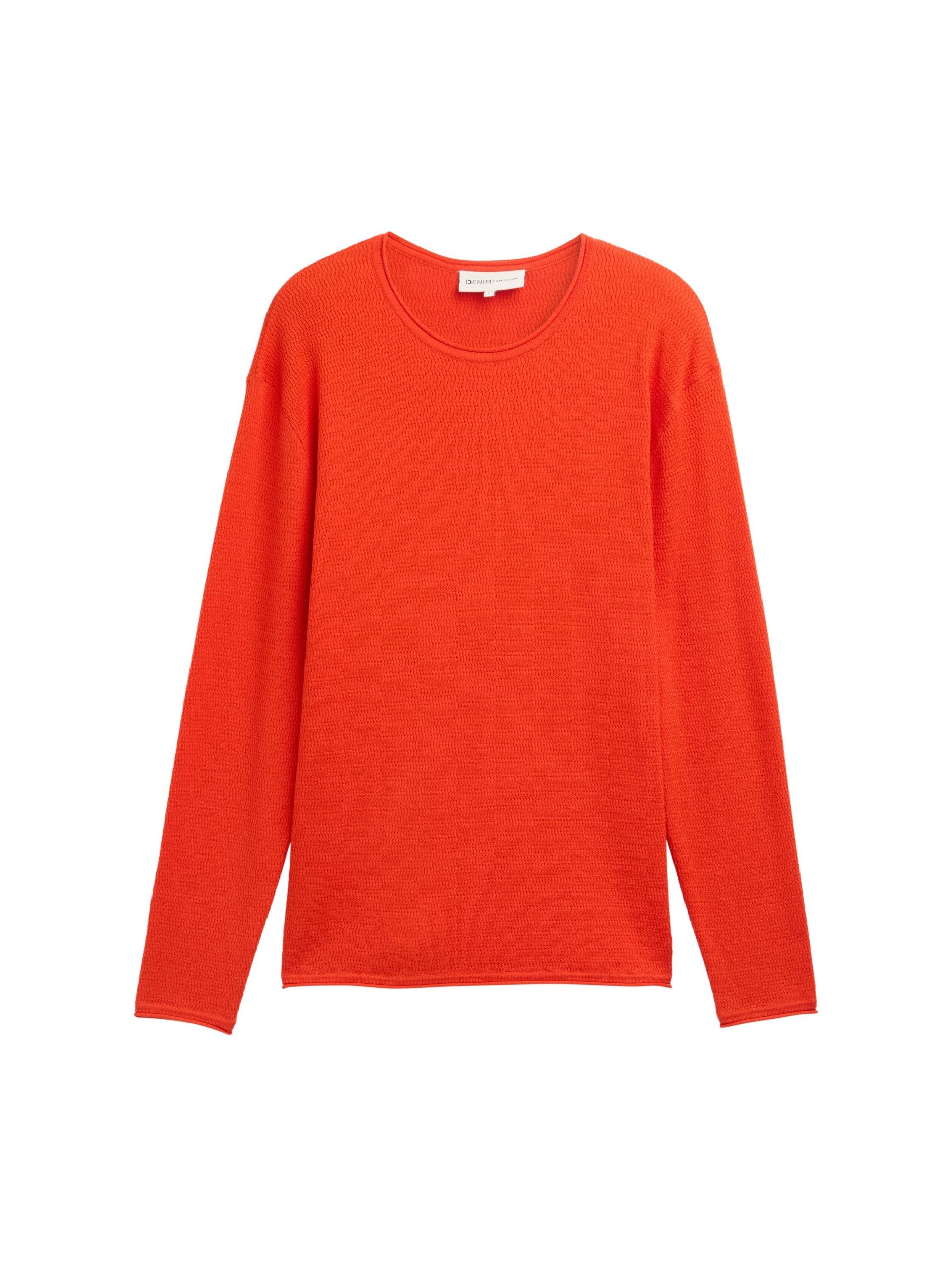 TOM TAILOR Denim Strickpullover structured roll edge knit deep fiery orange