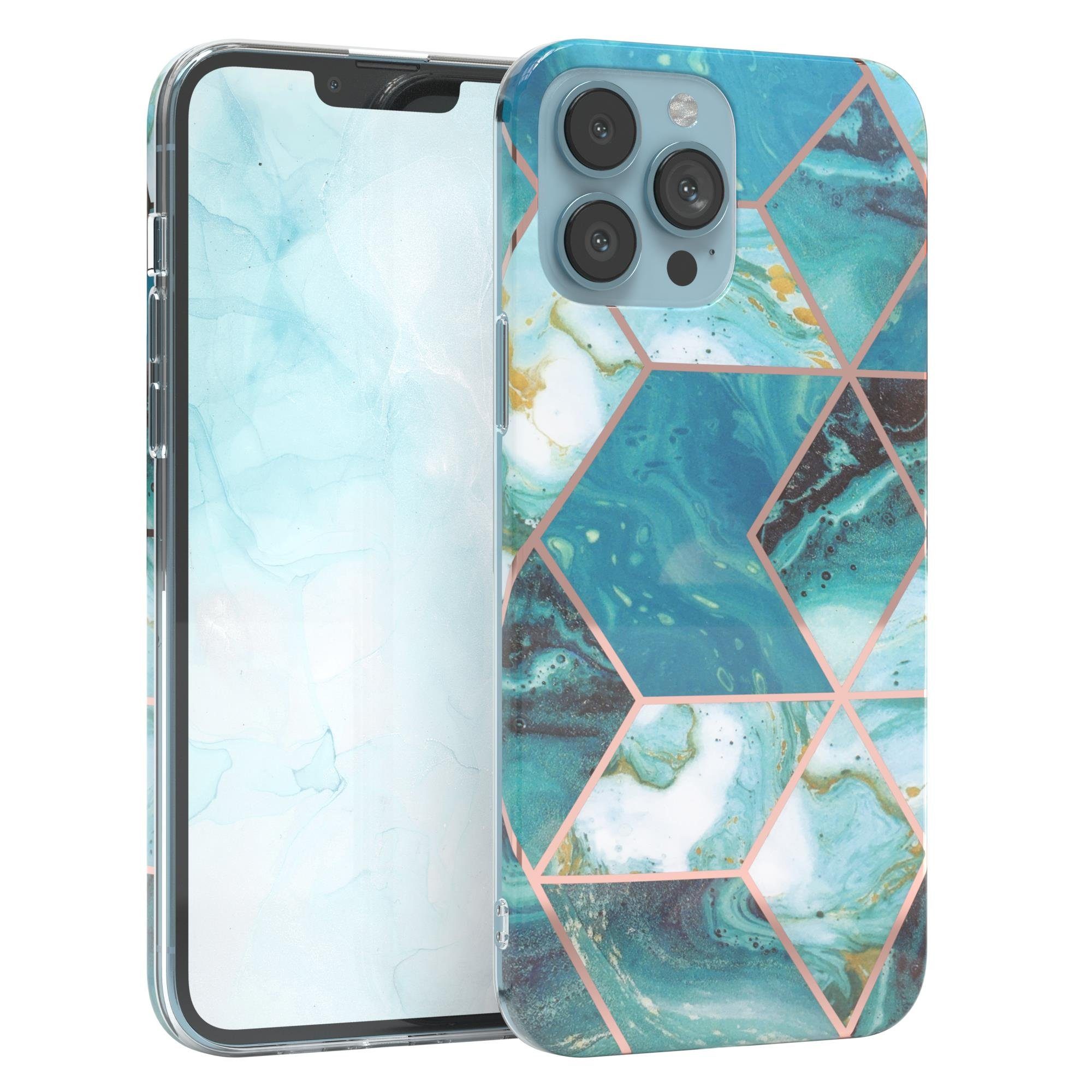 EAZY CASE Handyhülle IMD Motiv Cover für Apple iPhone 13 Pro Max 6,7 Zoll, Etui Silikonhülle Dünn Design Ultra Case kratzfest Marmor Blau Grün