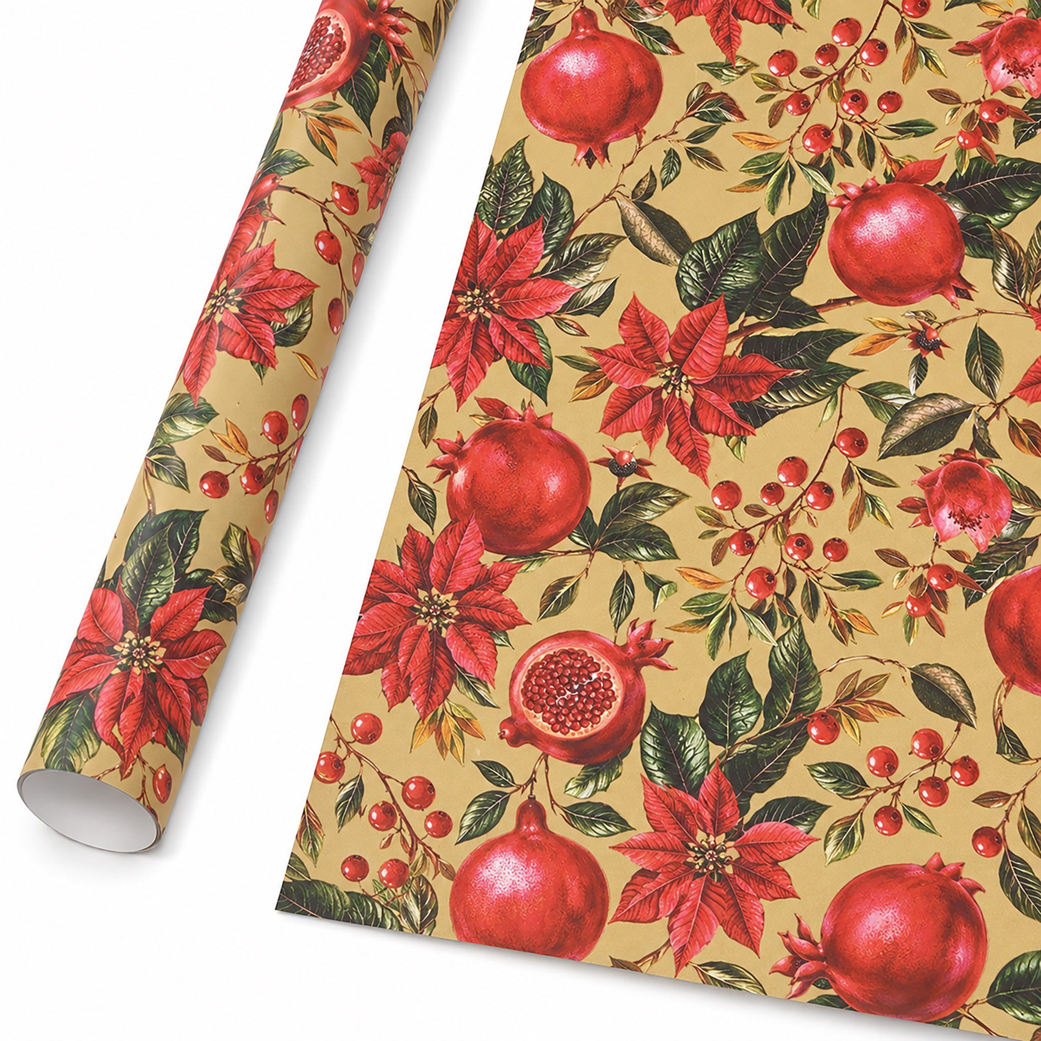 Star Geschenkpapier, Geschenkpapier Granatapfel 70cm x 2m Rolle Gold Rot Grün