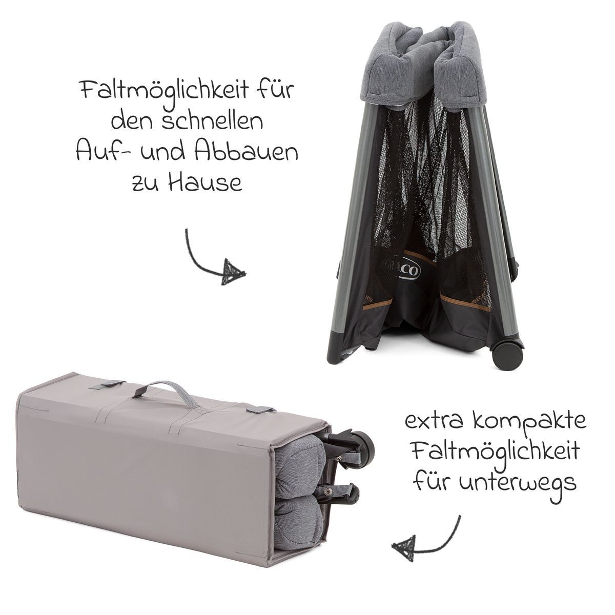 Graco Baby-Reisebett FoldLite - Shadow, Kinder Reisebett ab Geburt - 3 Jahre mit Insektenschutz & Tasche