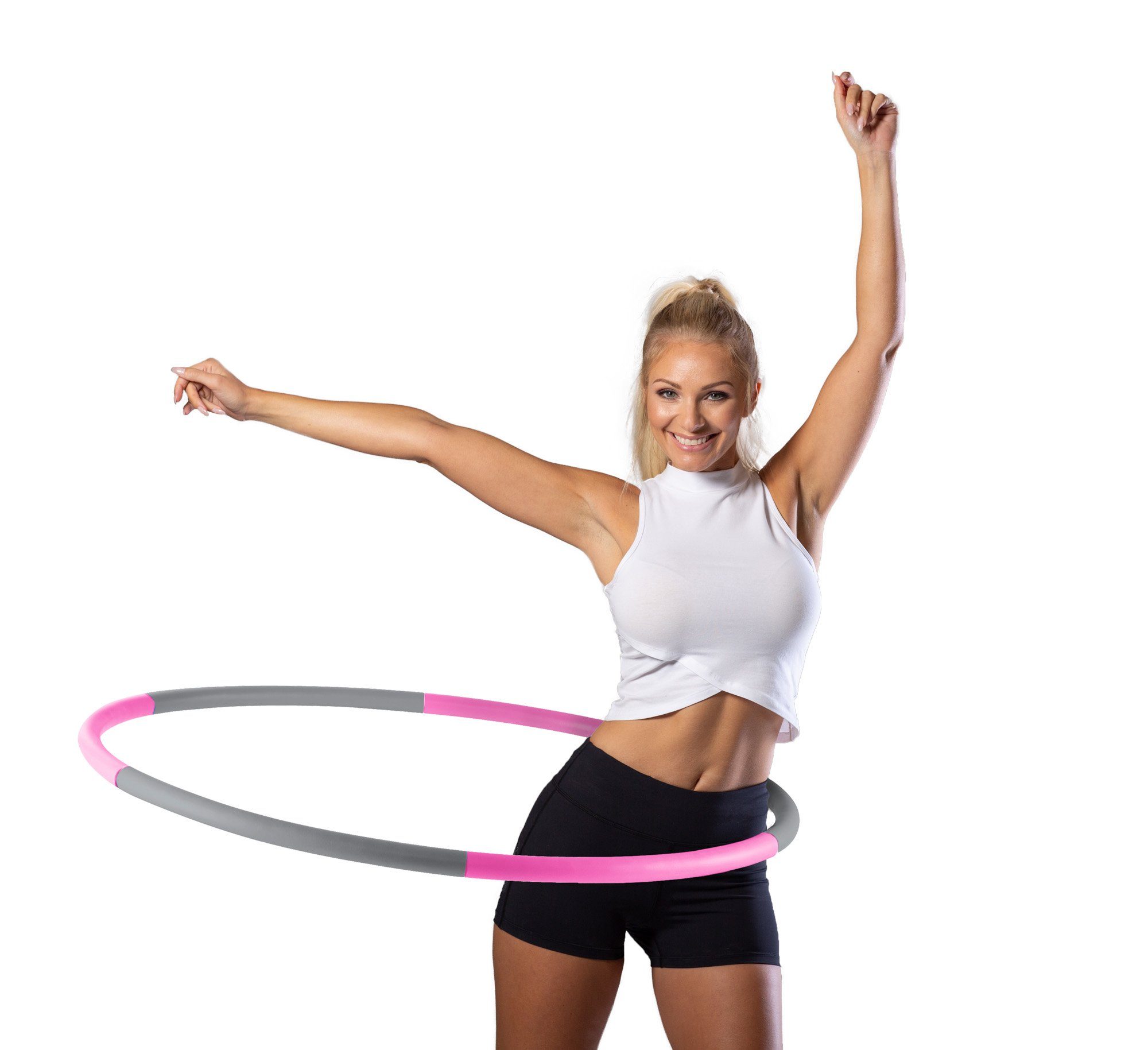 OnWay Hula-Hoop-Reifen OnWay Gymnastik Reifen Fitnessreifen grau pink Hula Hoop OFA1064, 6-teilig zum Zusammenstecken