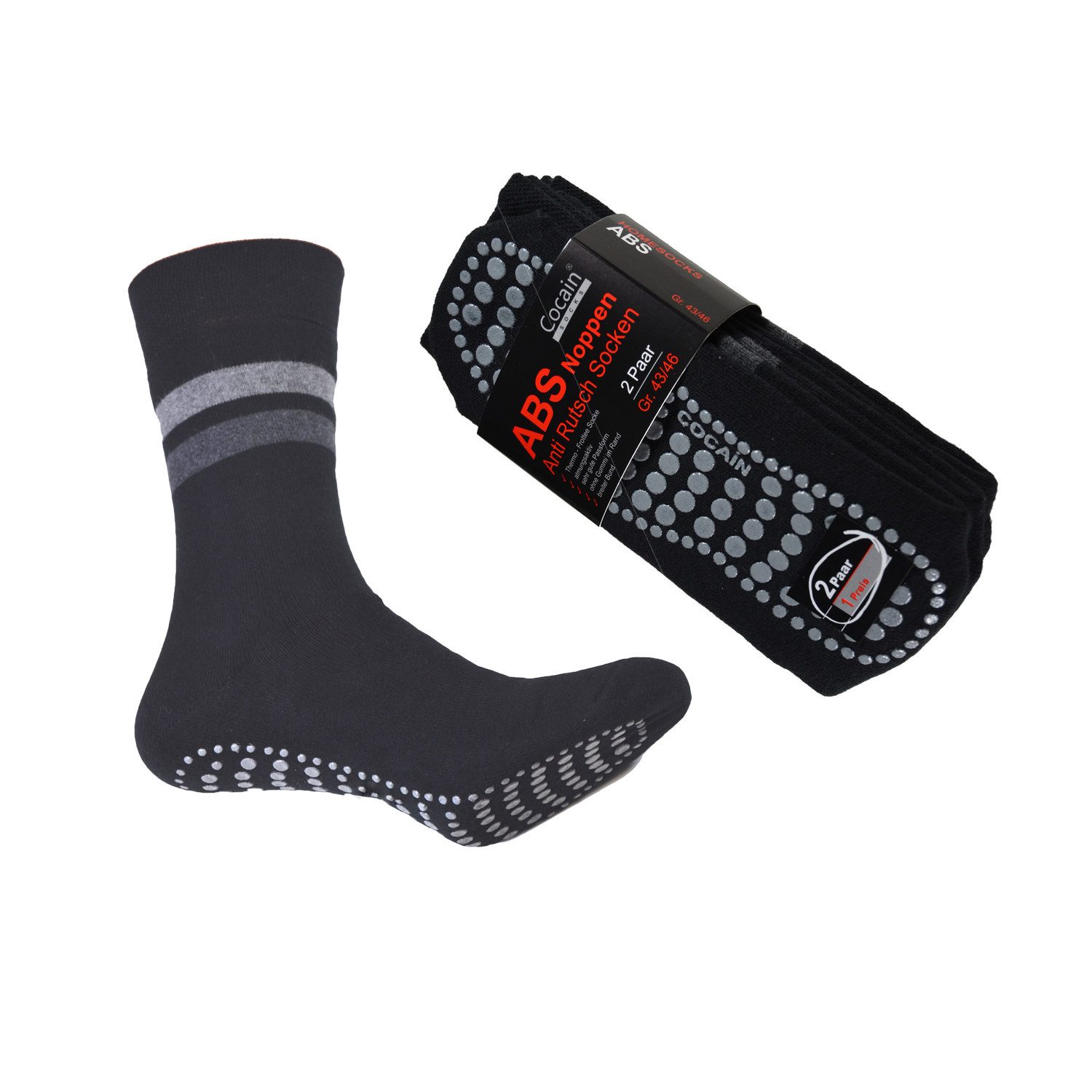 Cocain underwear ABS-Socken 2 Paar warm ABS Stopper Noppen Socken Anti Rutsch Socken Damen Herren (2-Paar) gummierte Noppen – Bild 5 von 5