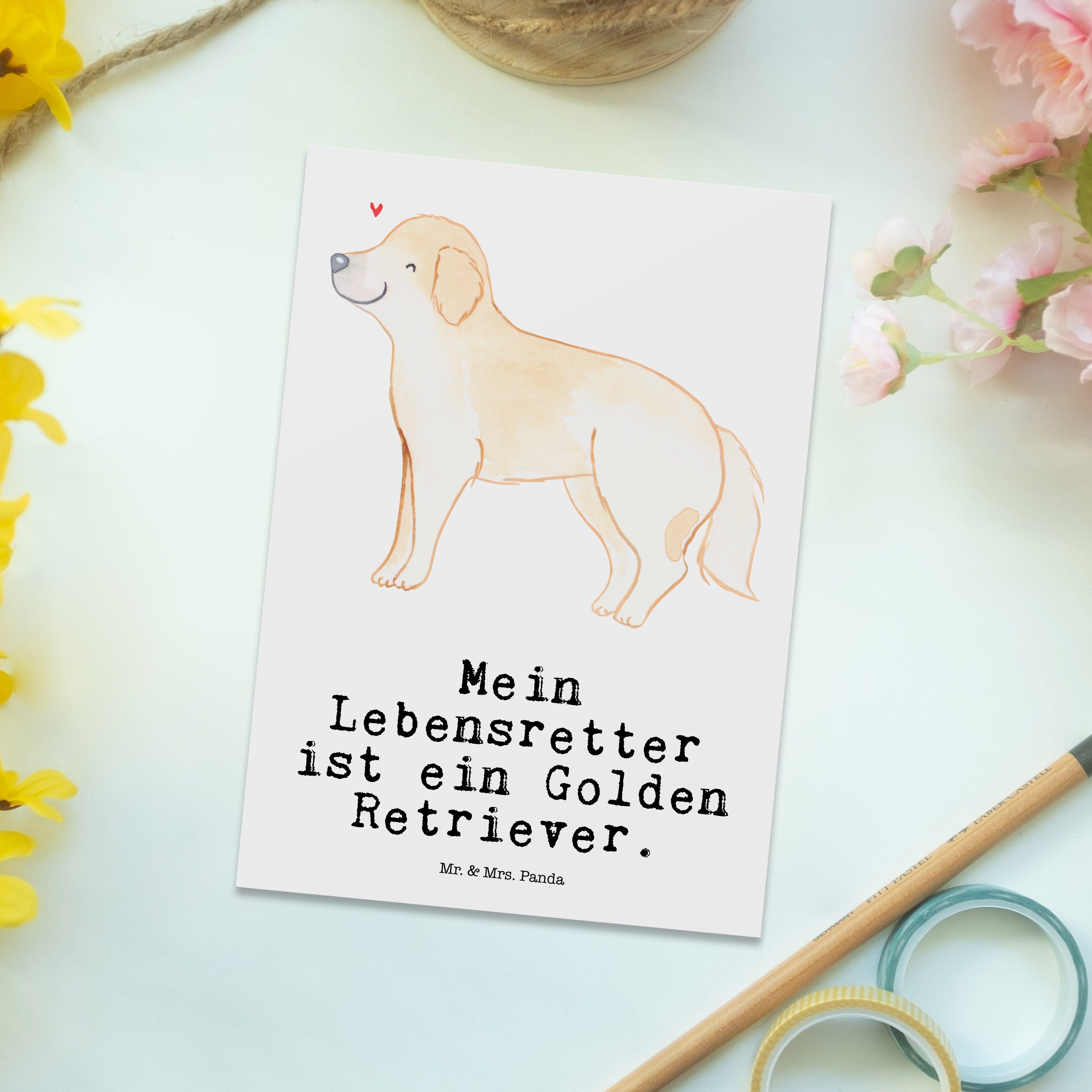 Weiß Retriever Mr. Lebensretter & Panda - Postkarte Rassehund, Geschenk, Einladung - Golden Mrs.