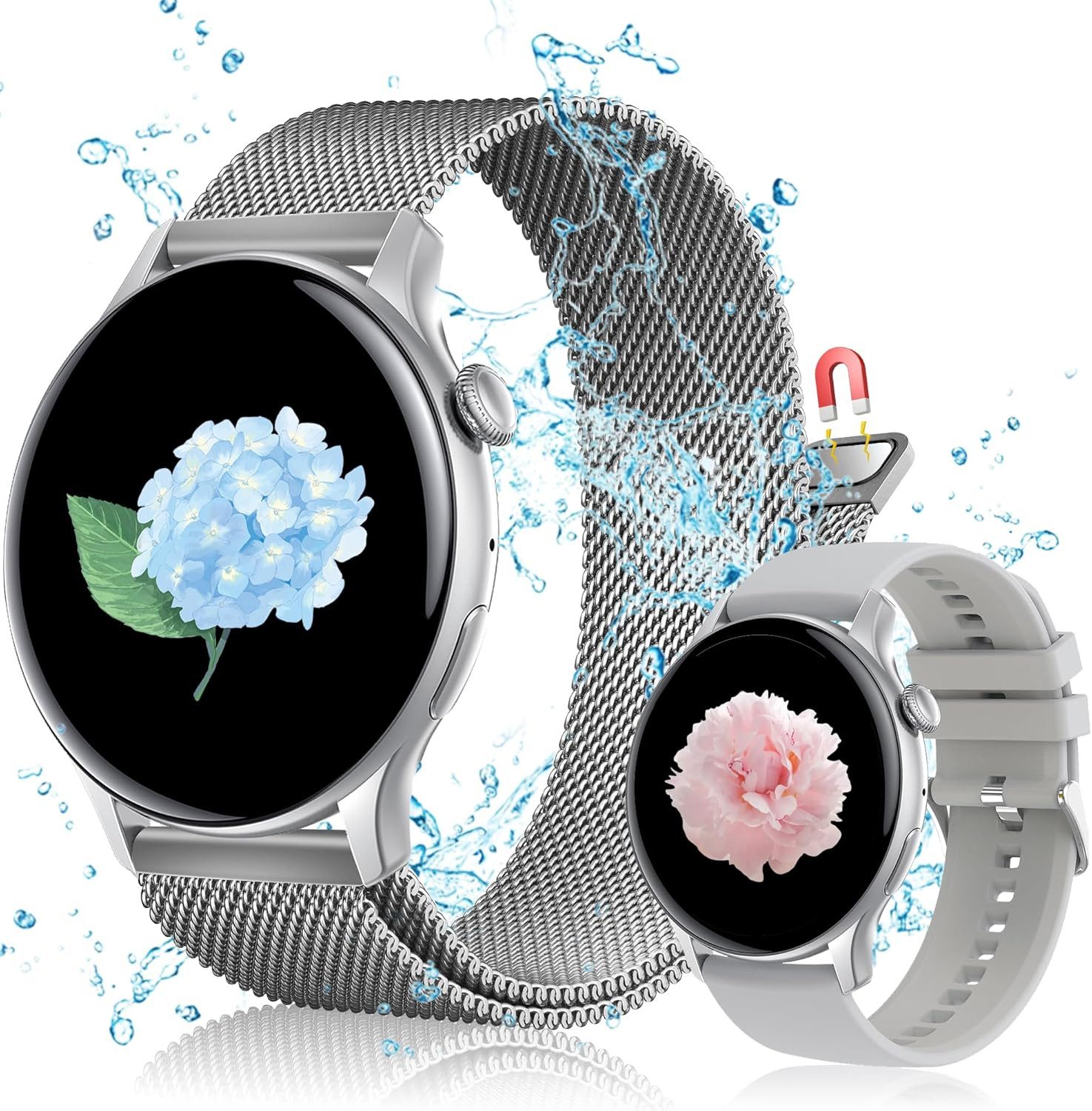 Forrlite Smartwatch Damen Herren mit Telefonfunktion Smartwatch Smartwatch (2.01 Zoll) Mit Encoderfunktion,Fitness Tracker Uhr mit 2 Kombinationen von Armbändern,(Fitnessuhr mit Anruffunktion 2,01"" HD Voll Touchscreen Zoll,Smartwatch Fitness Tracker Uhr mit 120+Sportmodi,IP67 Wasserdicht,Uhren Watch für Android IOS,Fitnessuhr Tracker mit Pulsmesser Schrittzähler Schlafmonitor Aktivitätstracker cm, Uhren cm)