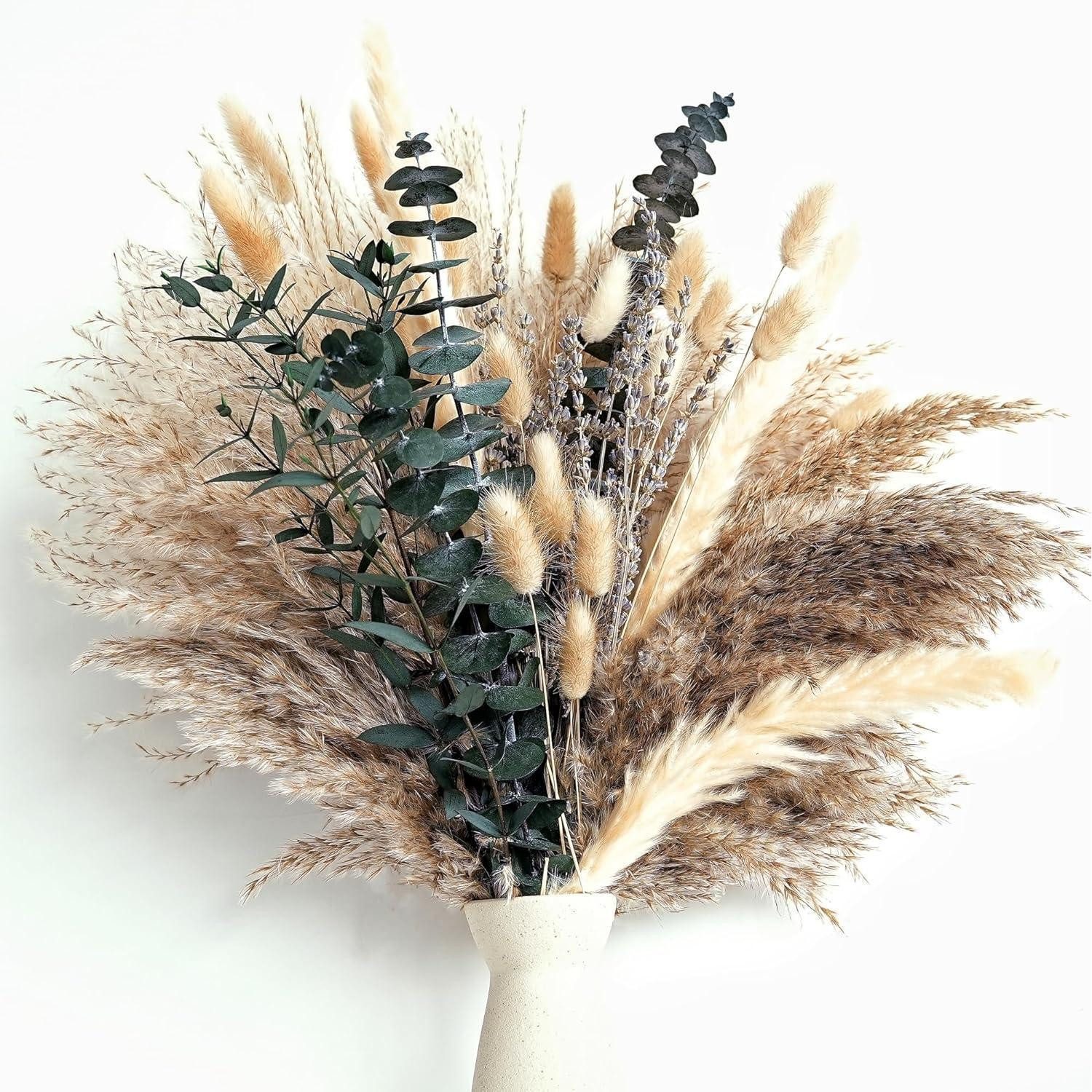 Trockenblume Deko Trockenblumen Pampasgras Eucalyptus Boho Stil Wohnzimmer, LuxusKollektion