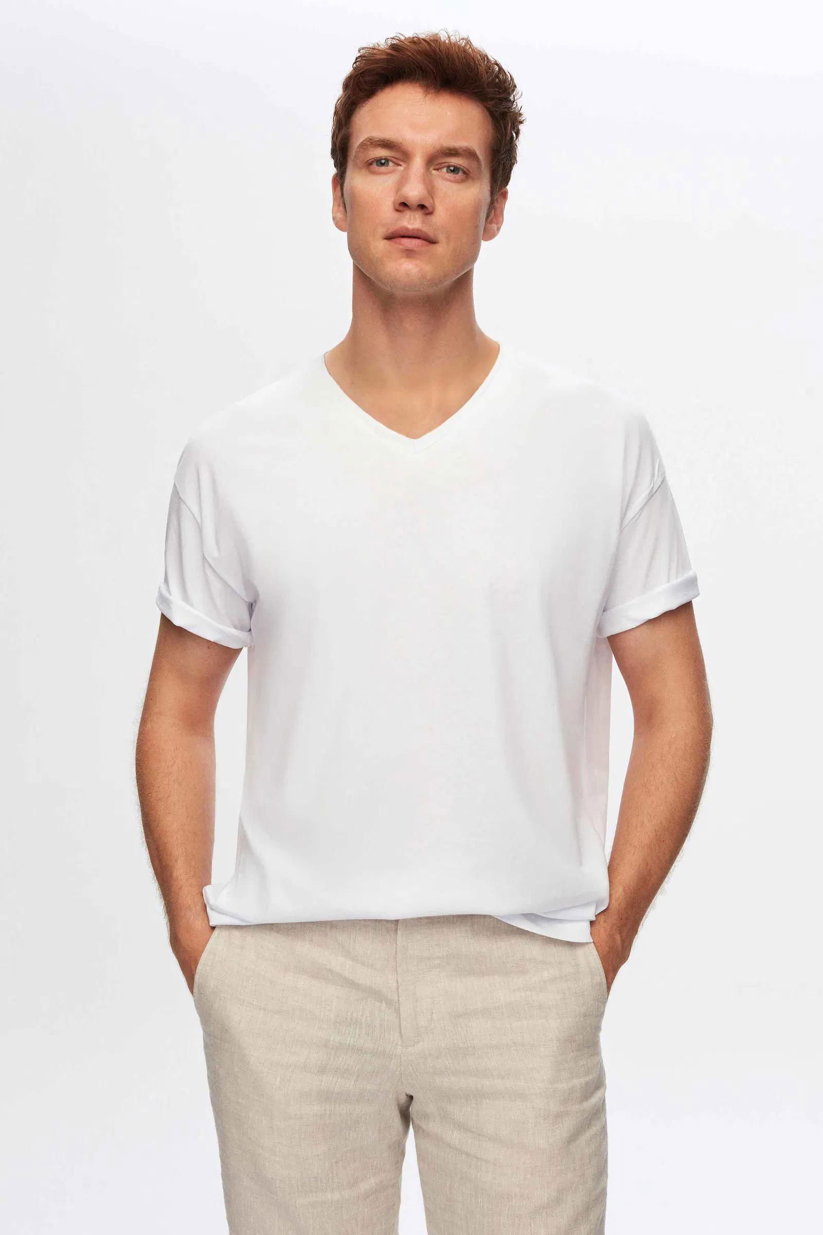 D'S DAMAT T-Shirt DS Damat Herren Slim Fit Schwarz/Weiß/Marine 3-teiliges Set V-Ausschni