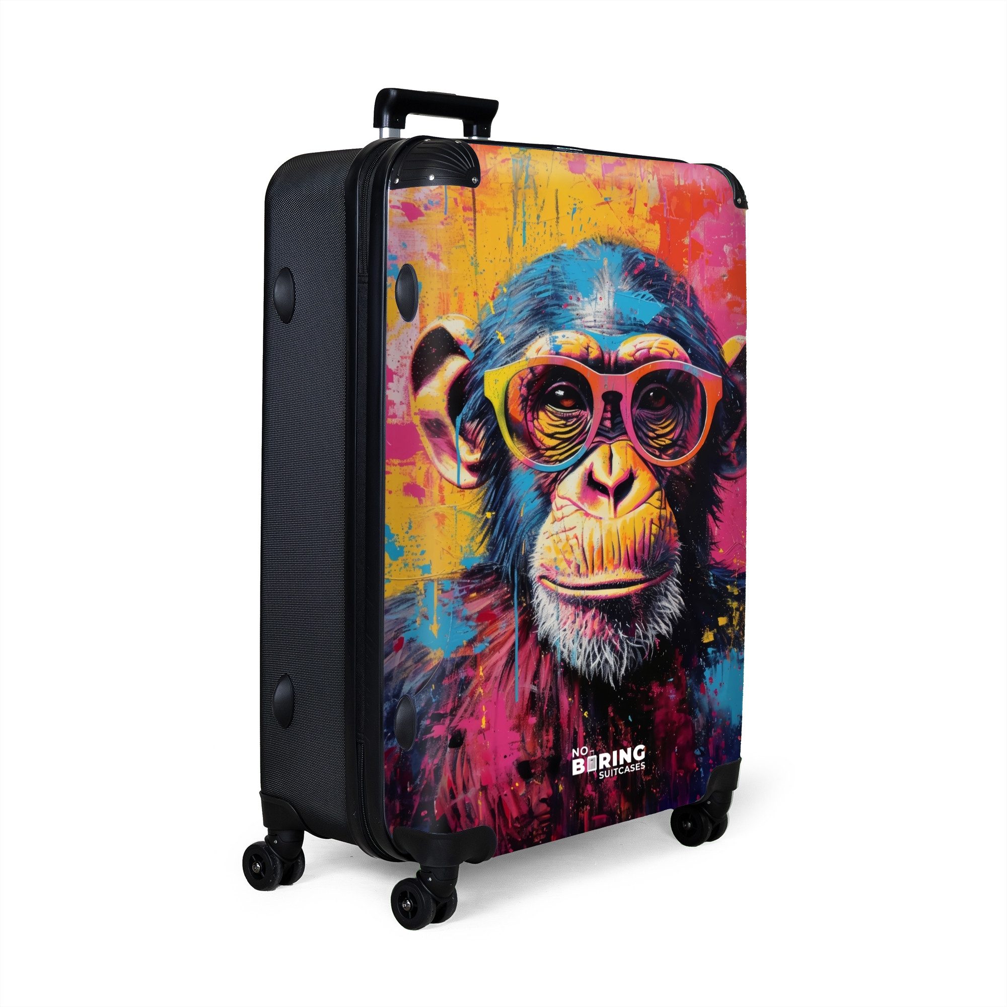 NoBoringSuitcases.com© Hartschalen-Trolley Schimpanse mit Brille im günstig online kaufen