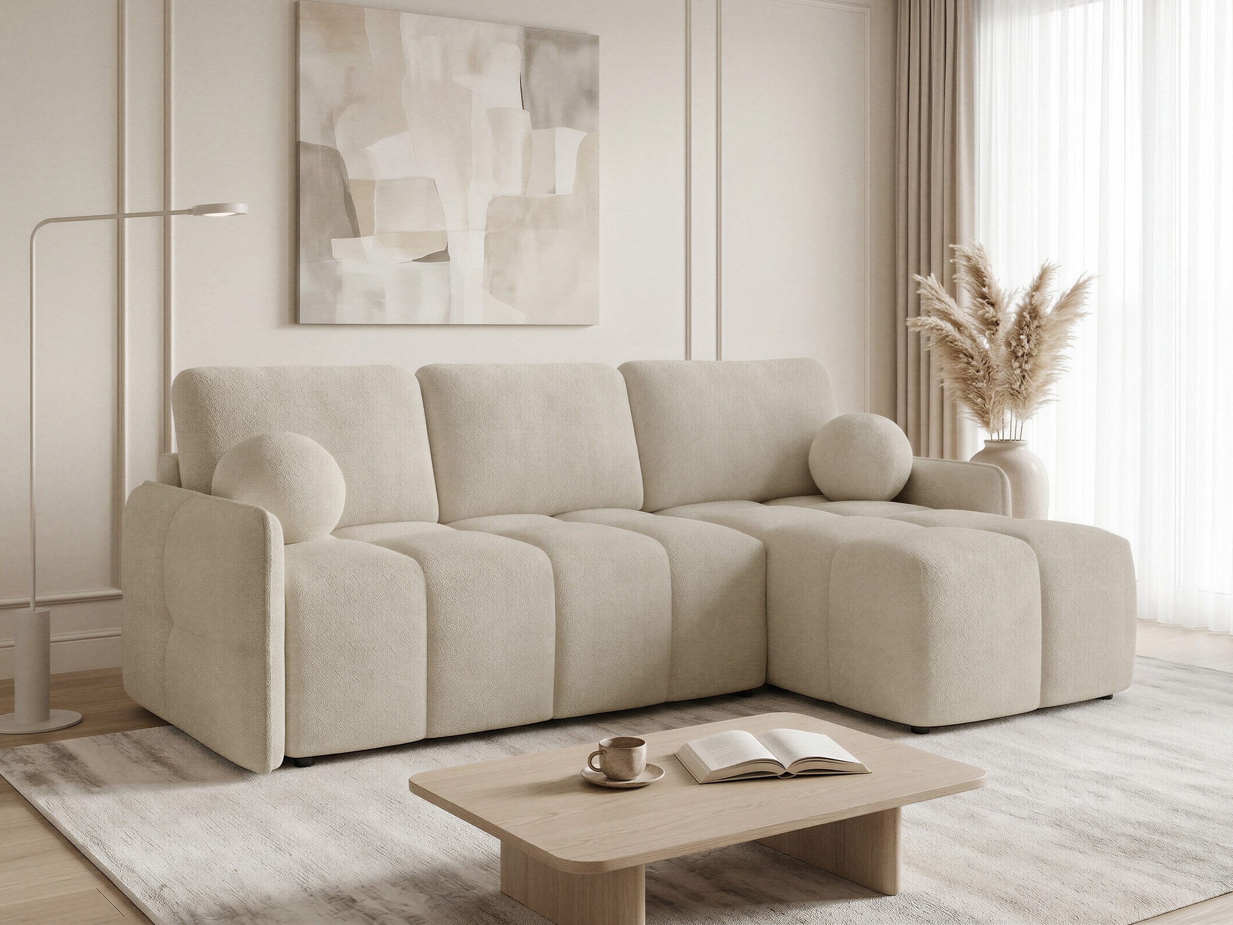 Sofnet Ecksofa Nubo, mit Schlaffunktion und Bettkasten, Schlafsofa mit Wellenfeder, L-Form Couch, Bettfunktion, Bouclé