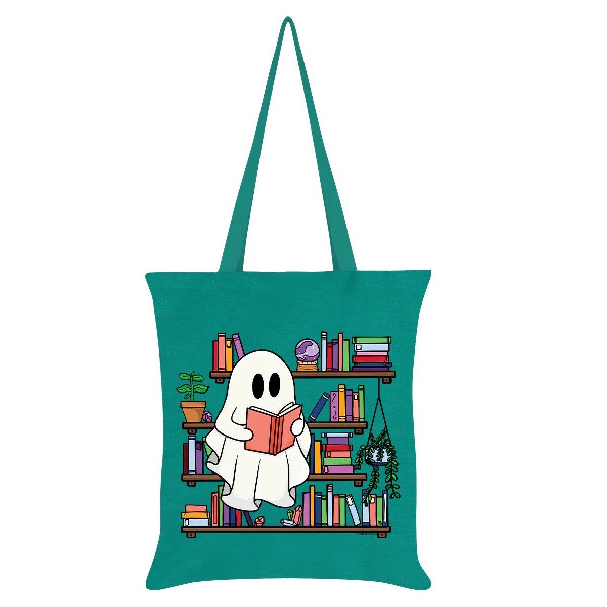 Schultertasche Kawaii Anime Shoppertasche Stofftasche Geist mit Büchern in türkis