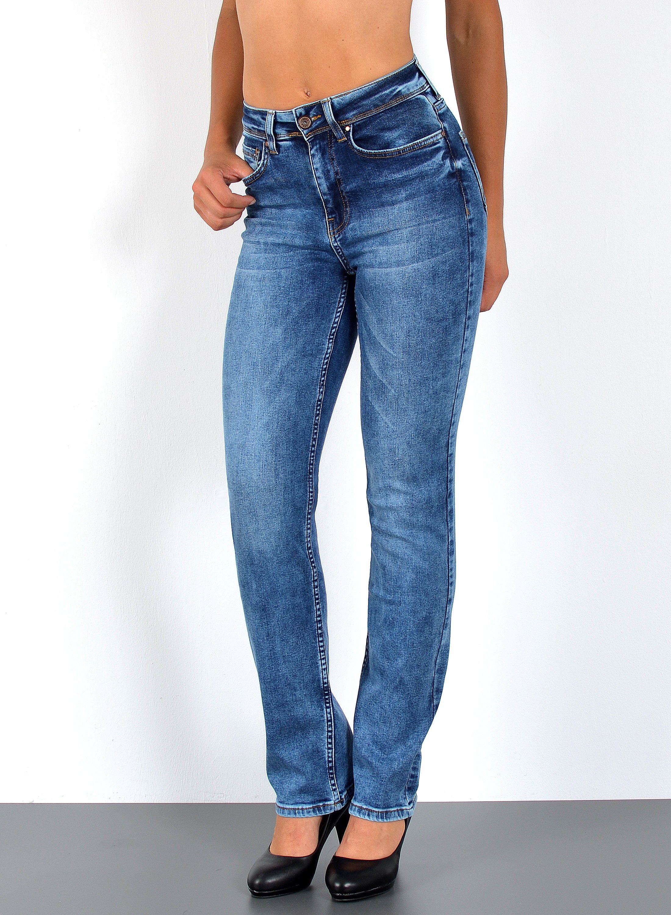ESRA Straight-Jeans High Waist Straight Fit Jeans Damen Geradeschnitt Hose günstig online kaufen