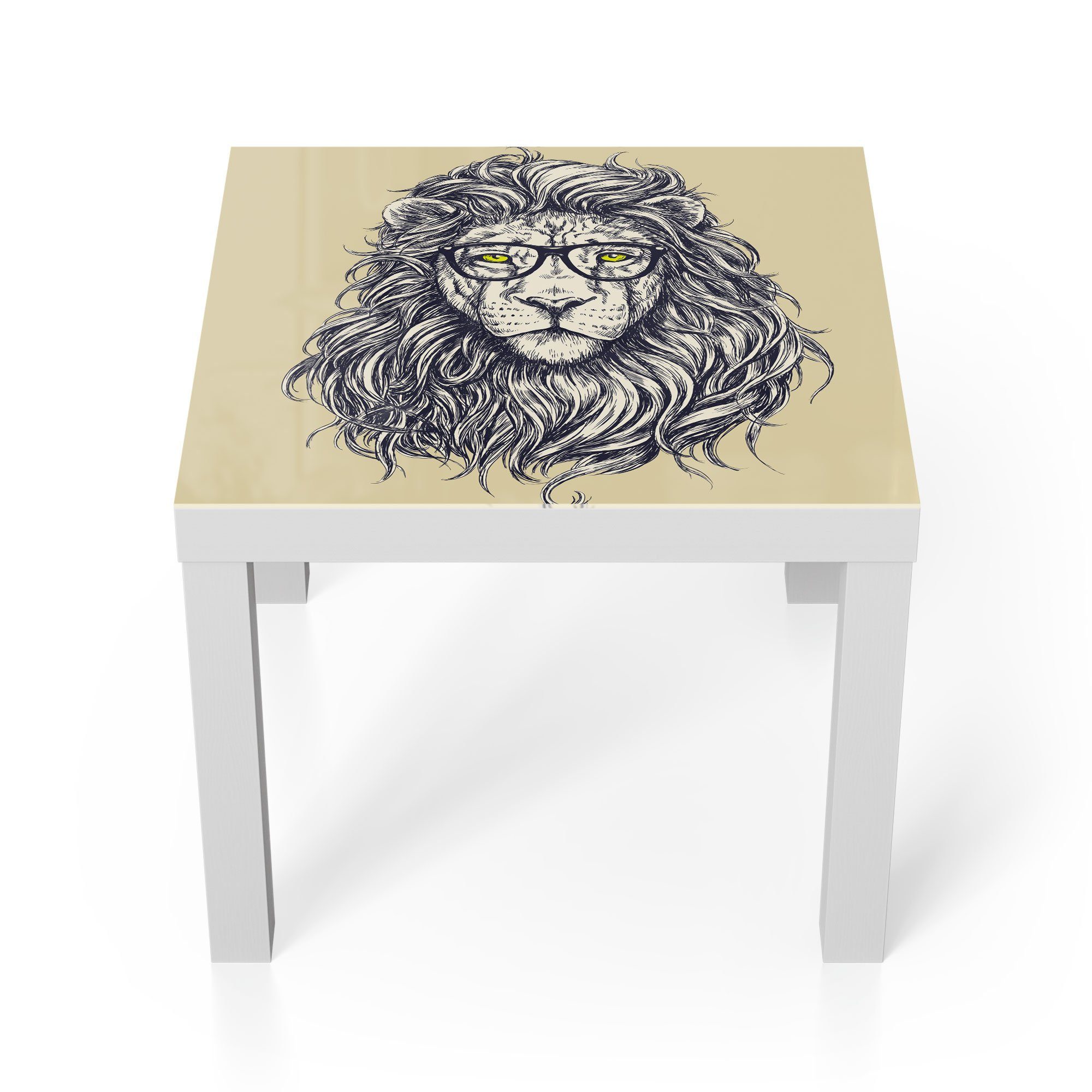 DEQORI Couchtisch 'Frisierter Löwe', Glas Beistelltisch Glastisch modern Weiß