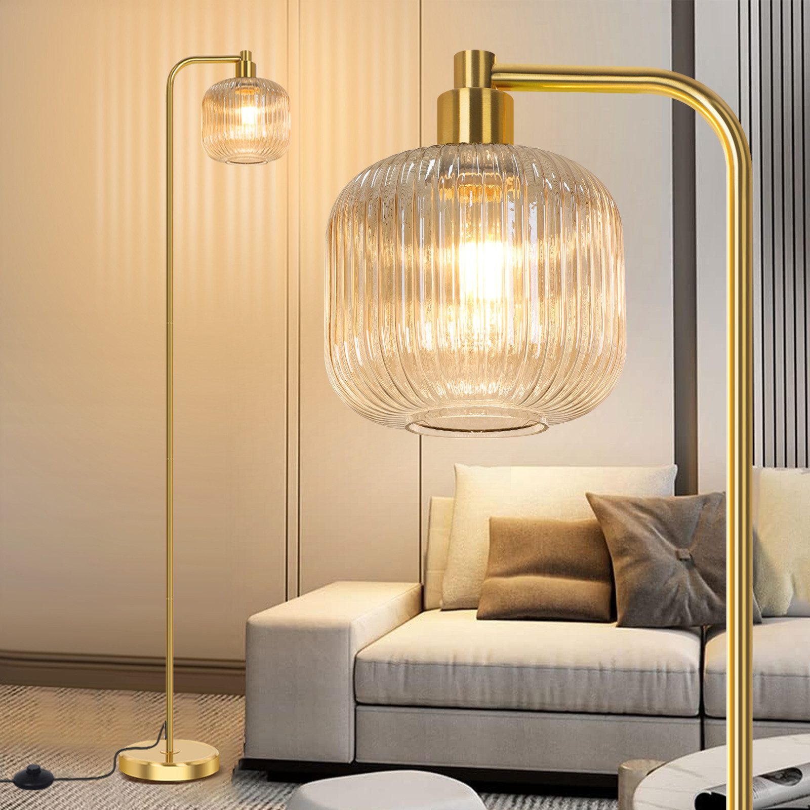 Jibenhome LED Stehlampe Glas Stehlampe Wohnzimmer,Vintage günstig online kaufen