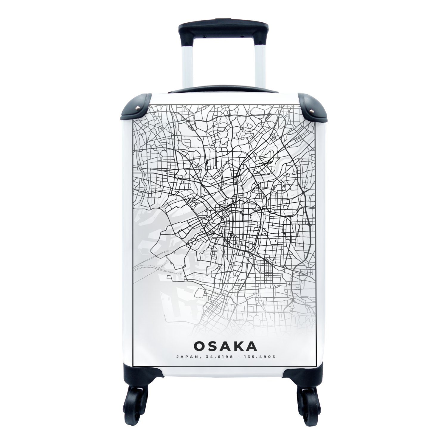 MuchoWow Handgepäckkoffer Karte - Osaka - Stadtplan - Japan - Karte, 4 Rollen, Reisetasche mit rollen, Handgepäck für Ferien, Trolley, Reisekoffer