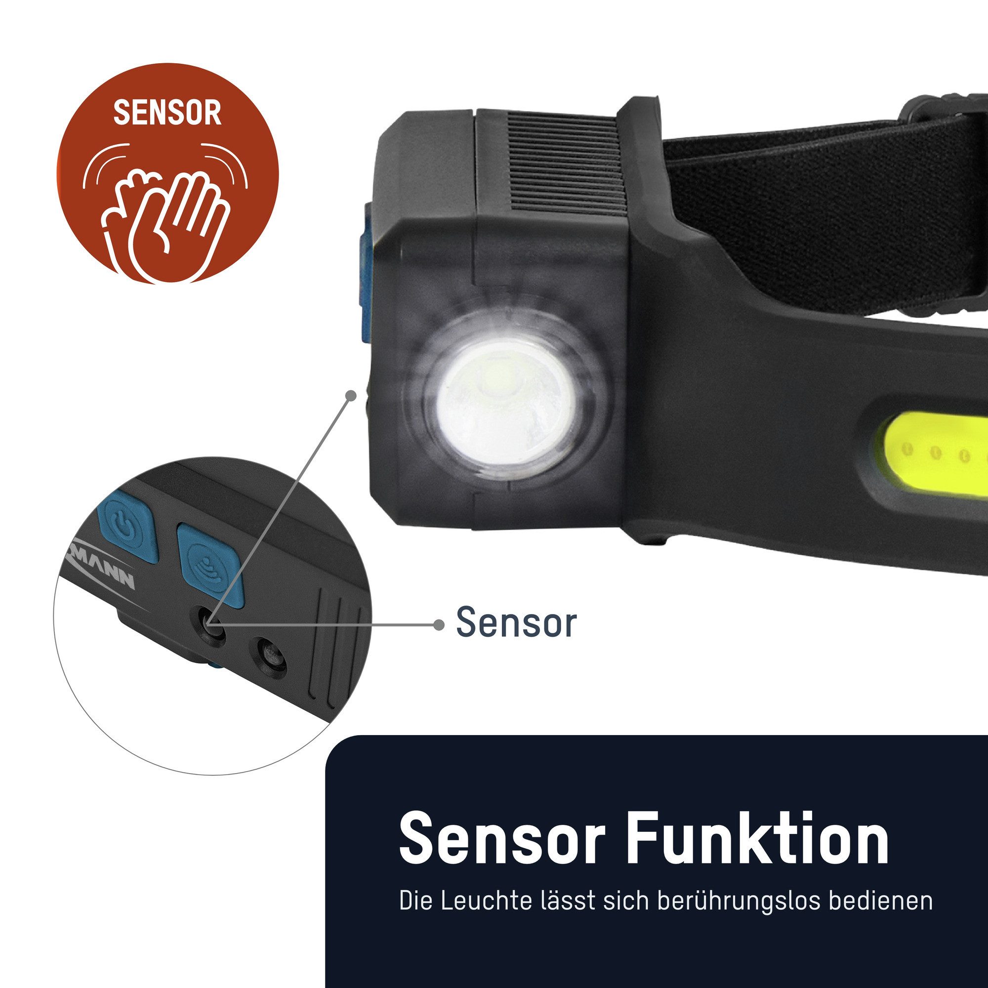 ANSMANN AG LED Stirnlampe LED Stirnlampe, wiederaufladbare Leuchte mit verschiedenen Leuchtmodi