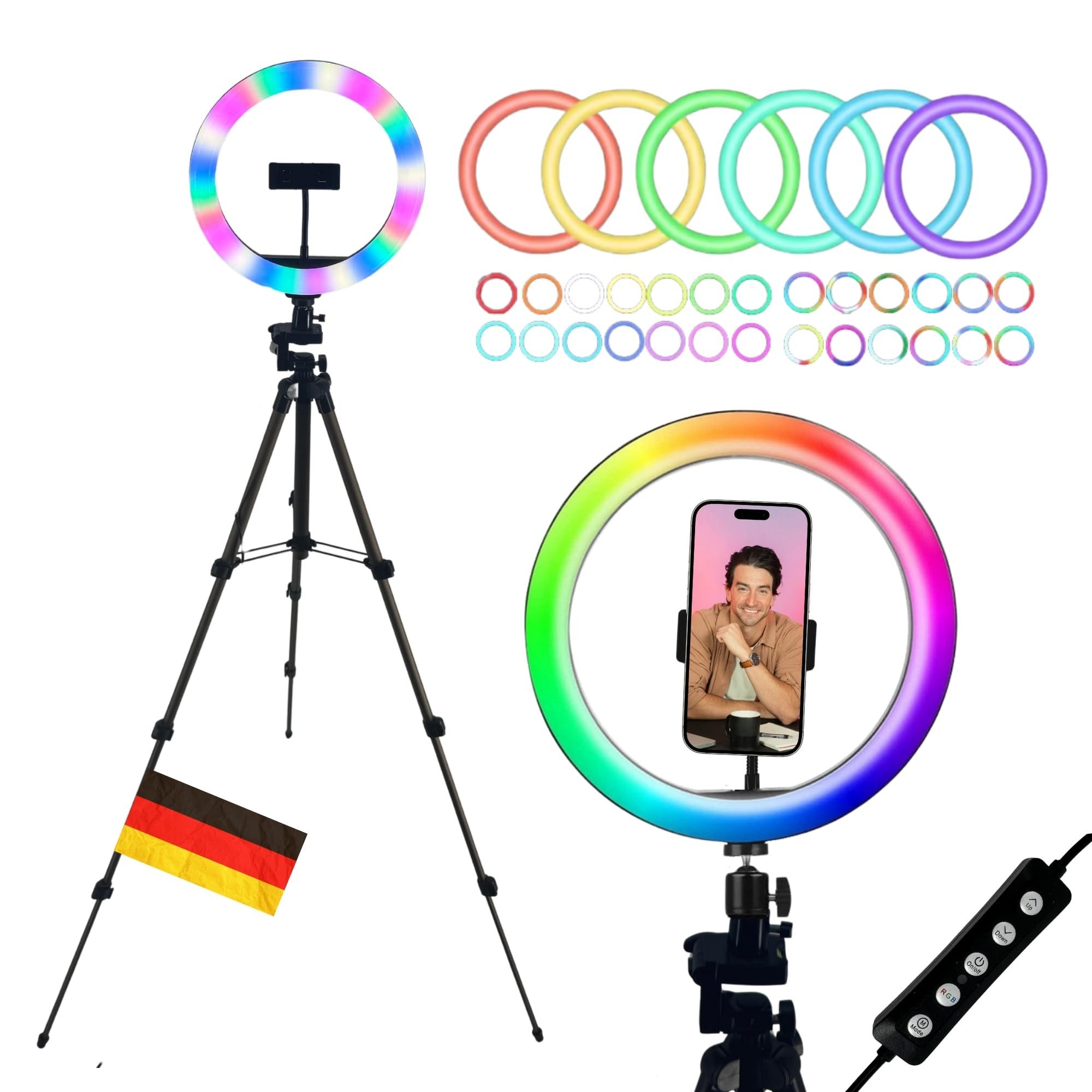 TronicXL Ringlicht Ringlicht RGB LED mit Premium Smartphone Kamera Stativ Lampe Selfie, Video Foto Handy Halterung für iPhone Ständer
