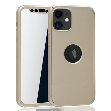 König Design Handyhülle Apple iPhone 12 Mini, Apple iPhone 12 Mini Handyhülle 360 Grad Cover Displayschutz Full Cover Gold