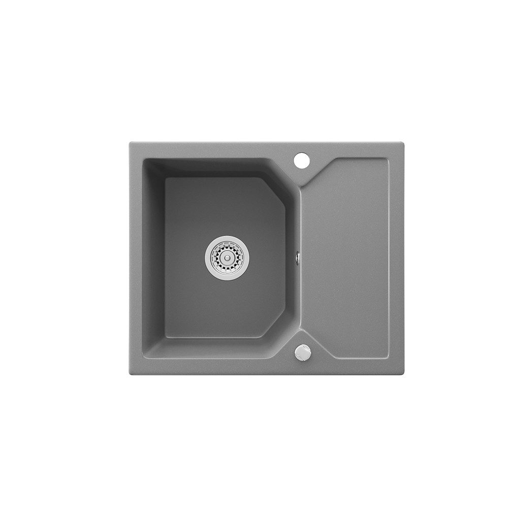 Bergstroem Granitspüle ROX, Grau, 59 x 50 cm mit Trockenplatz, Rechteckig, 59/50 cm, beidseitig montierbar