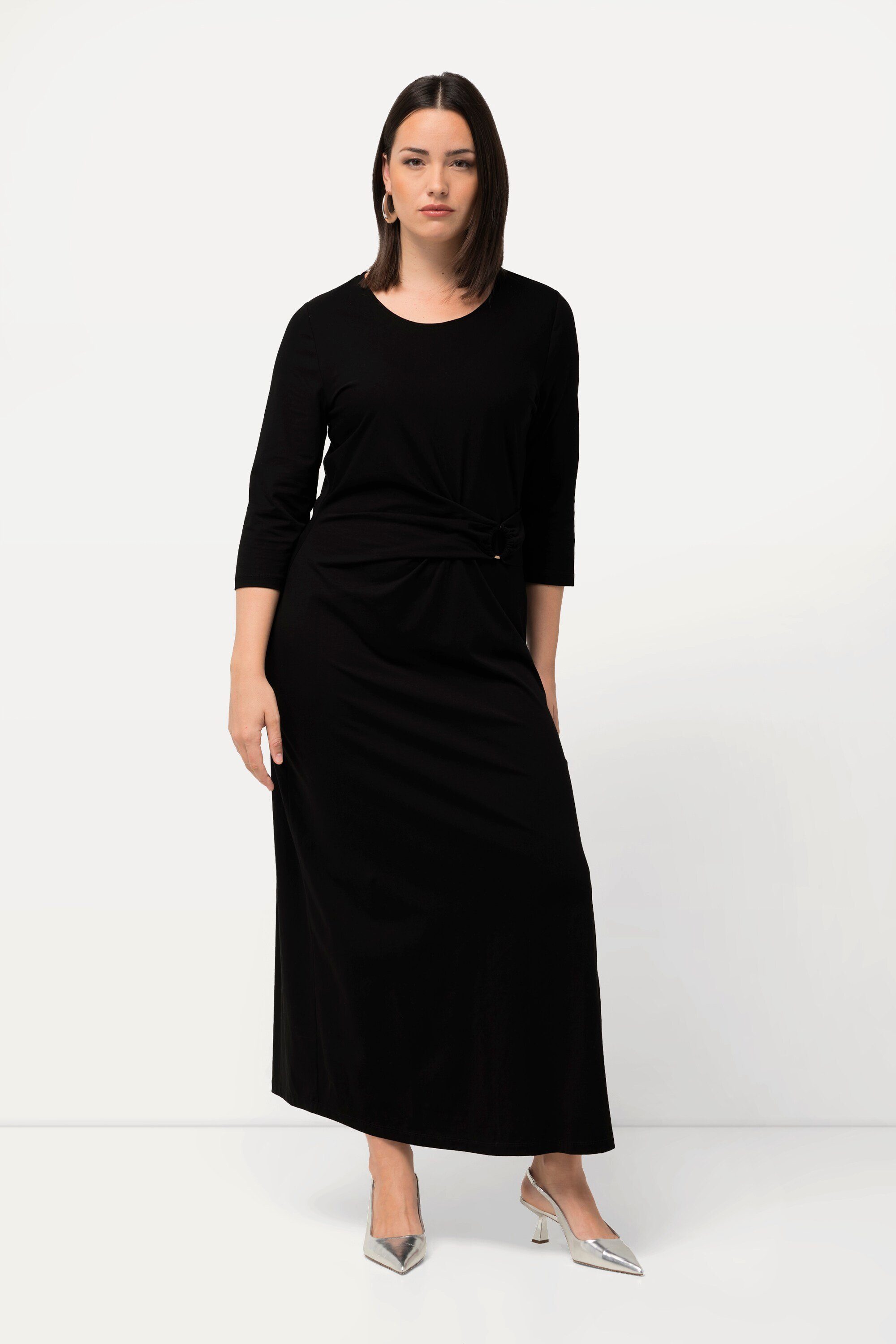 Maxikleid Maxikleid Drapierung Schmucköse Rundhals 3/4-Arm