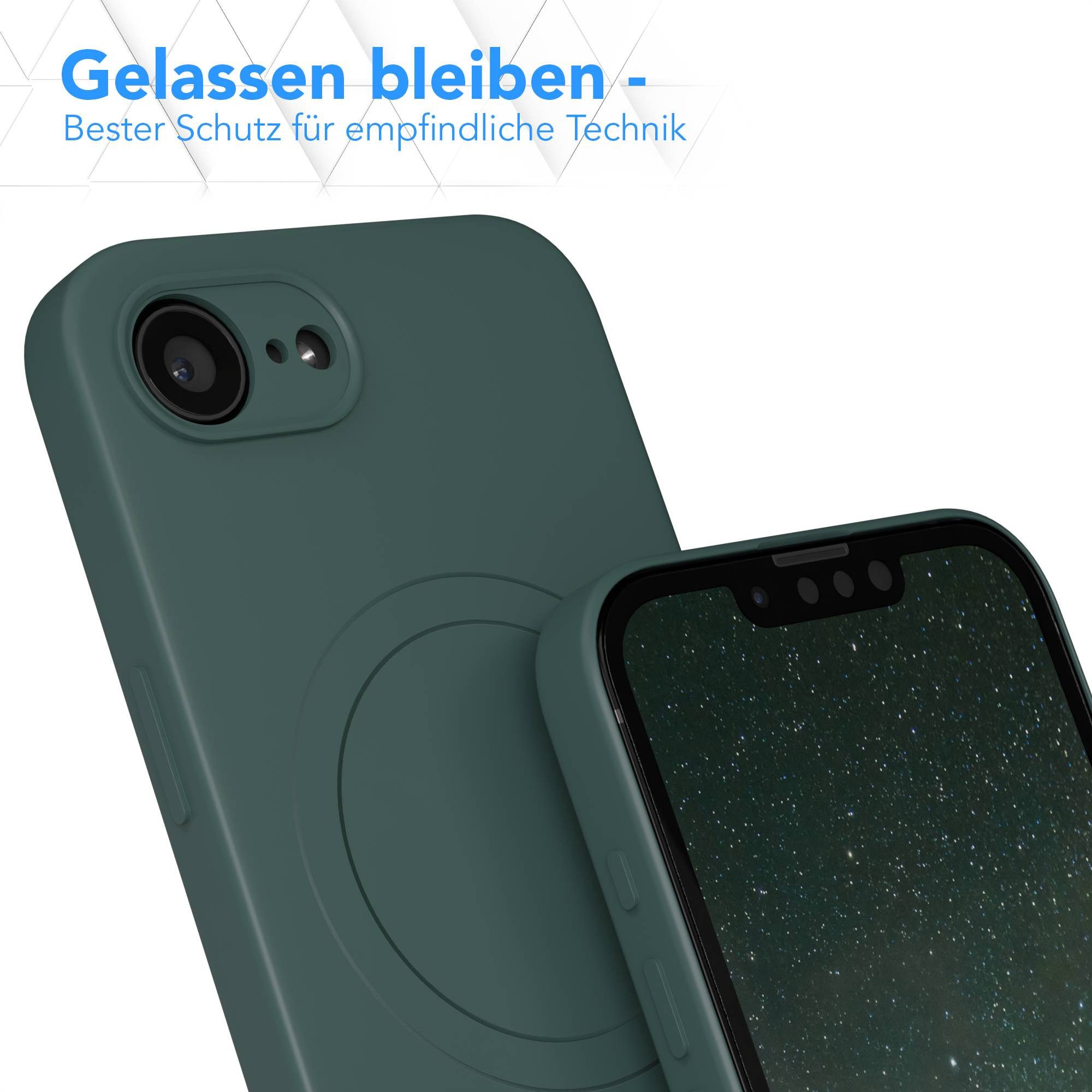 EAZY CASE Handyhülle für Apple iPhone 16e Hülle Silikon 6,1 Zoll, MagSafe Case Silikon kratzfestes Bumper Cover Qi-Charging Dunkelgrün – Bild 4 von 5