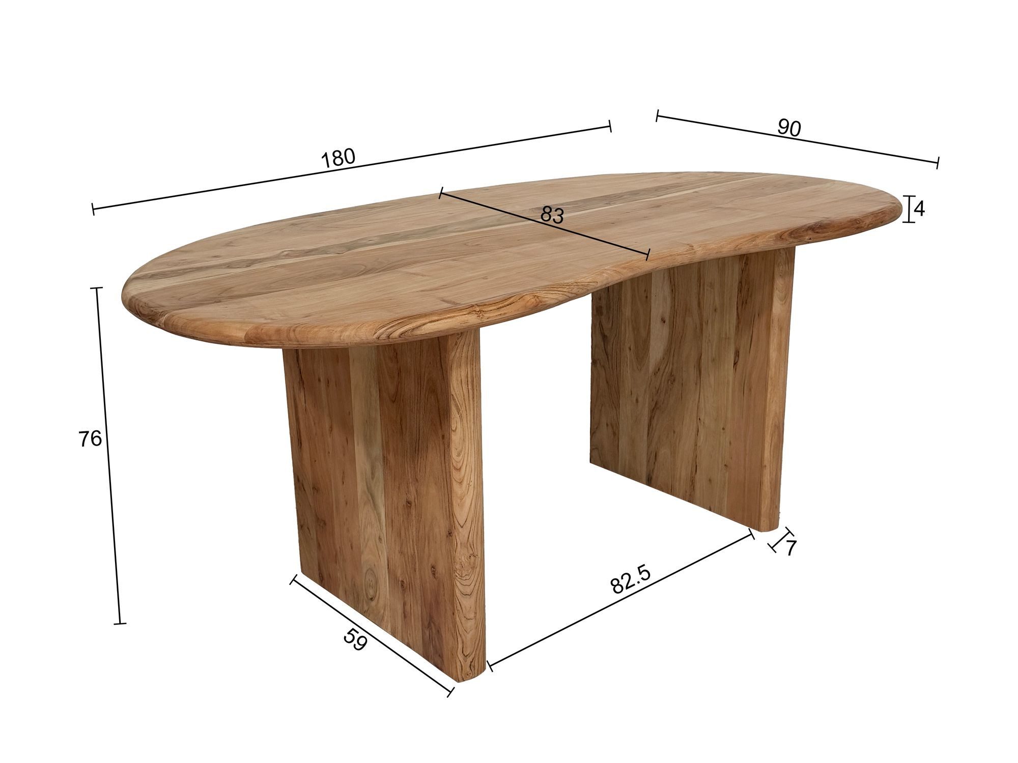 FINEBUY Schreibtisch FB118557 Schreibtisch 180 cm Massivholz Bürotisch Nierenform Groß (180x90x76 cm Akazie Massivholz, Holztisch Retro), Computertisch Home Office, Bürotisch Nierenform
