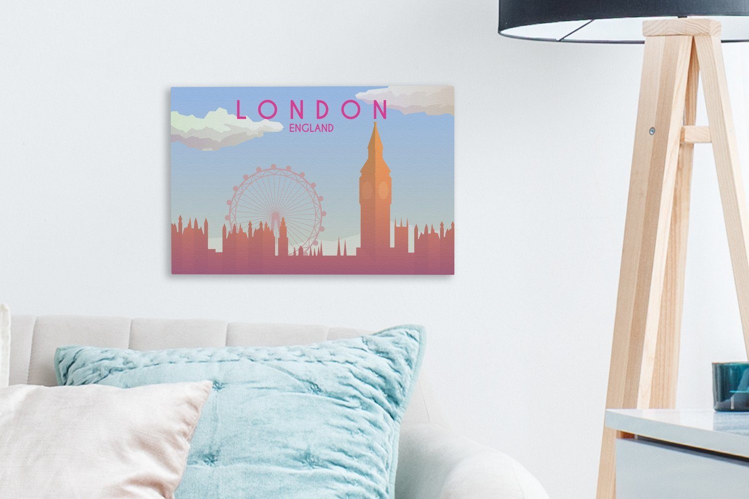 London, der Wandbild (1 OneMillionCanvasses® Wanddeko, Leinwandbilder, Illustration St), von cm 30x20 Skyline Leinwandbild Aufhängefertig, England,