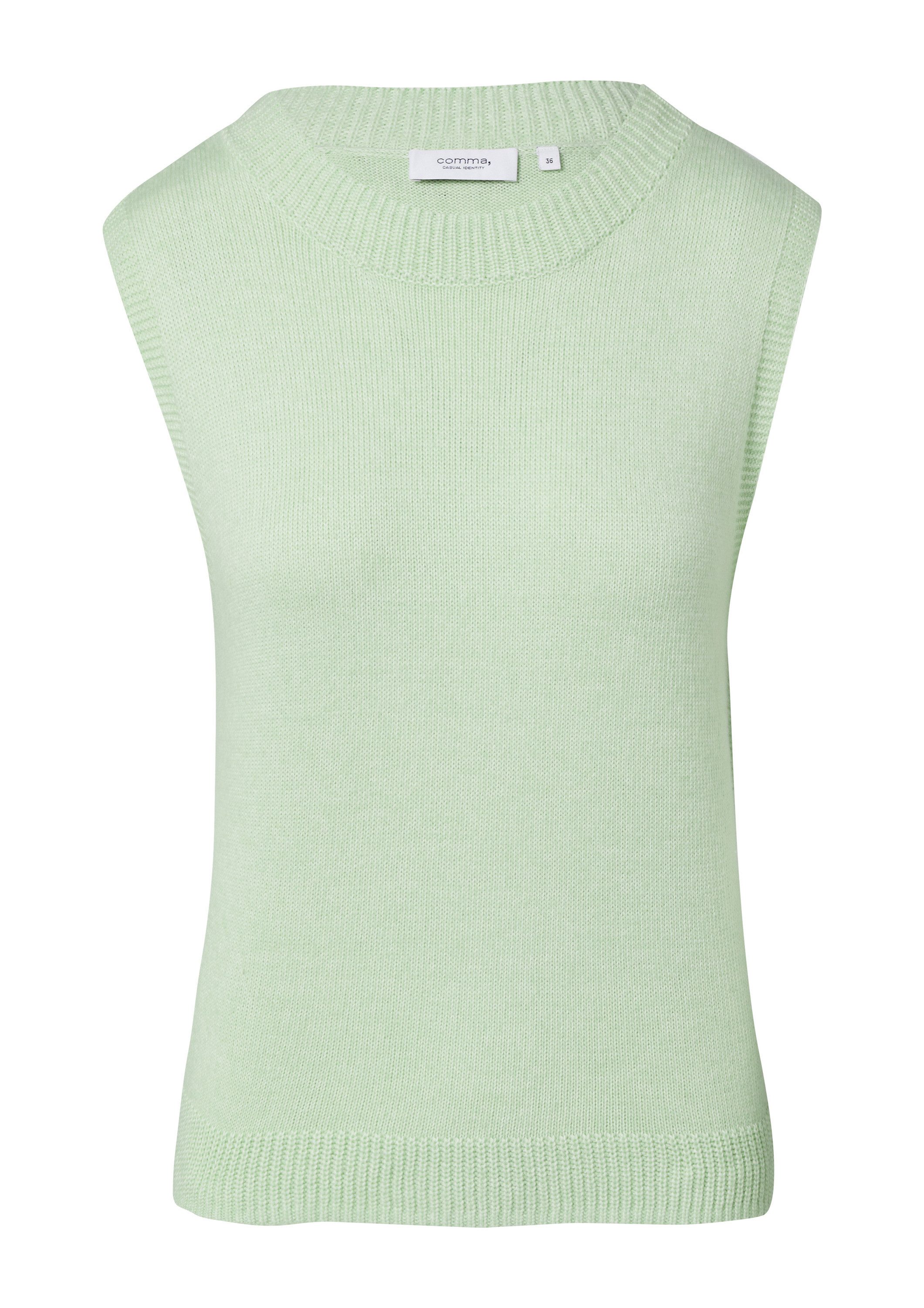 comma Rundhalspullover Strickpullunder Strickpullunder mit seitlichem Schlitz und Logo-Detail