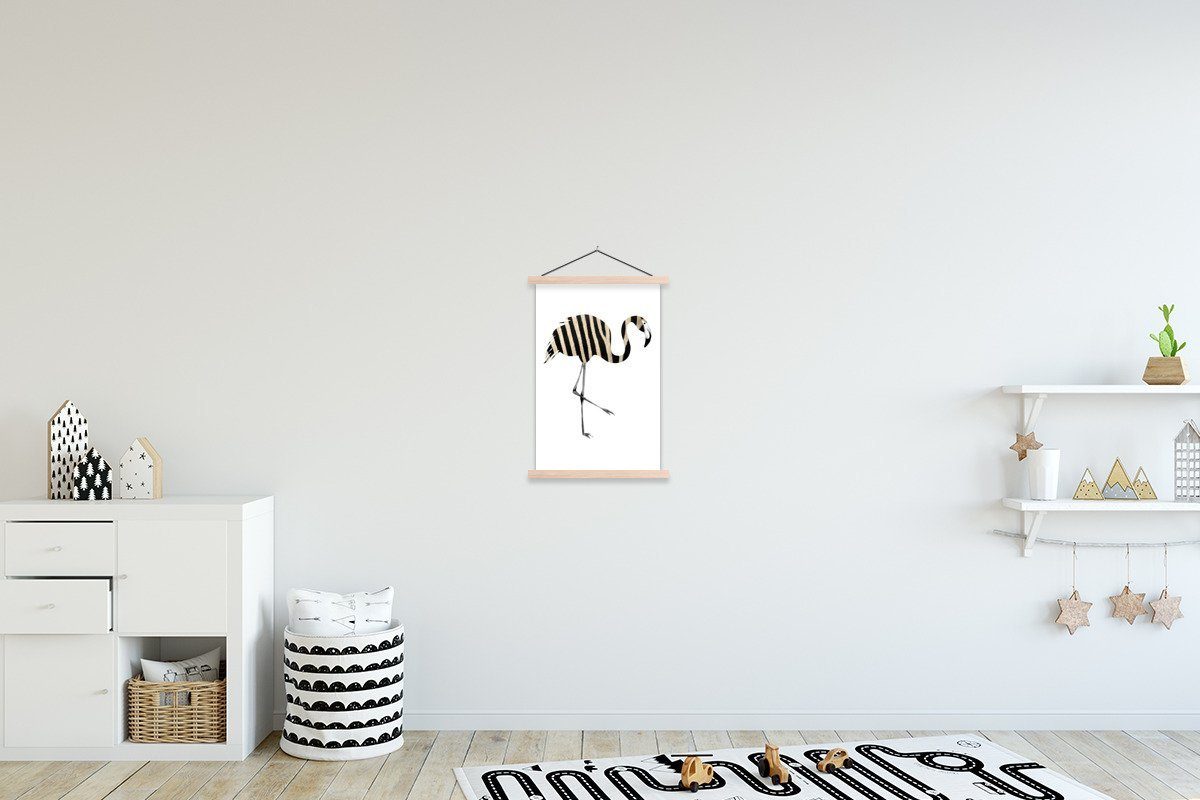 MuchoWow Poster Flamingo - Zebra - Schwarz und weiß, (1 St), Posterleiste, Textilposter für Wohnzimmer, Bilderleiste, Magnetisch