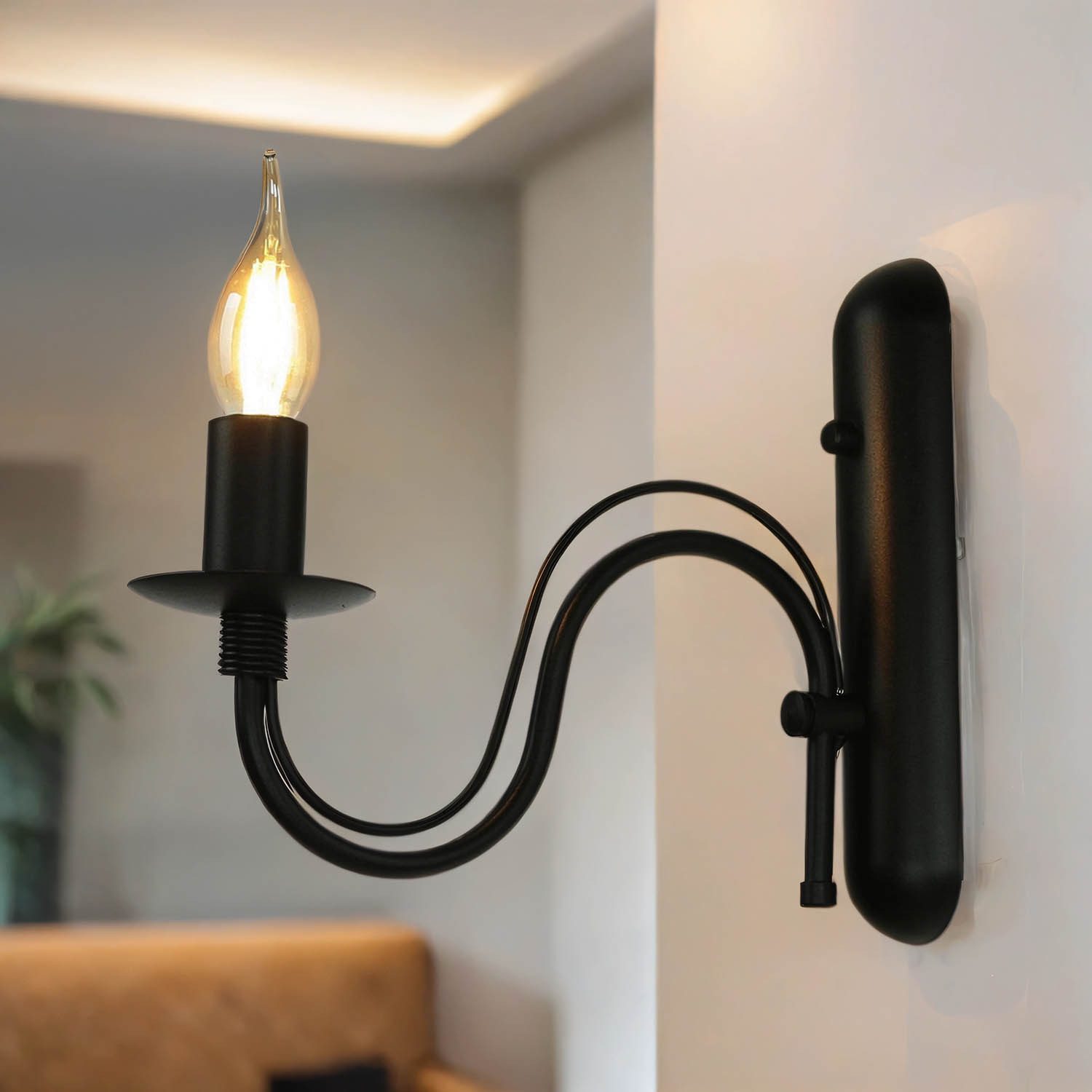 Licht-Erlebnisse Wandleuchte FIORANO, ohne Leuchtmittel, Wandlampe Schwarz Metall Rustikal Landhaus Wohnzimmer Flur Deko