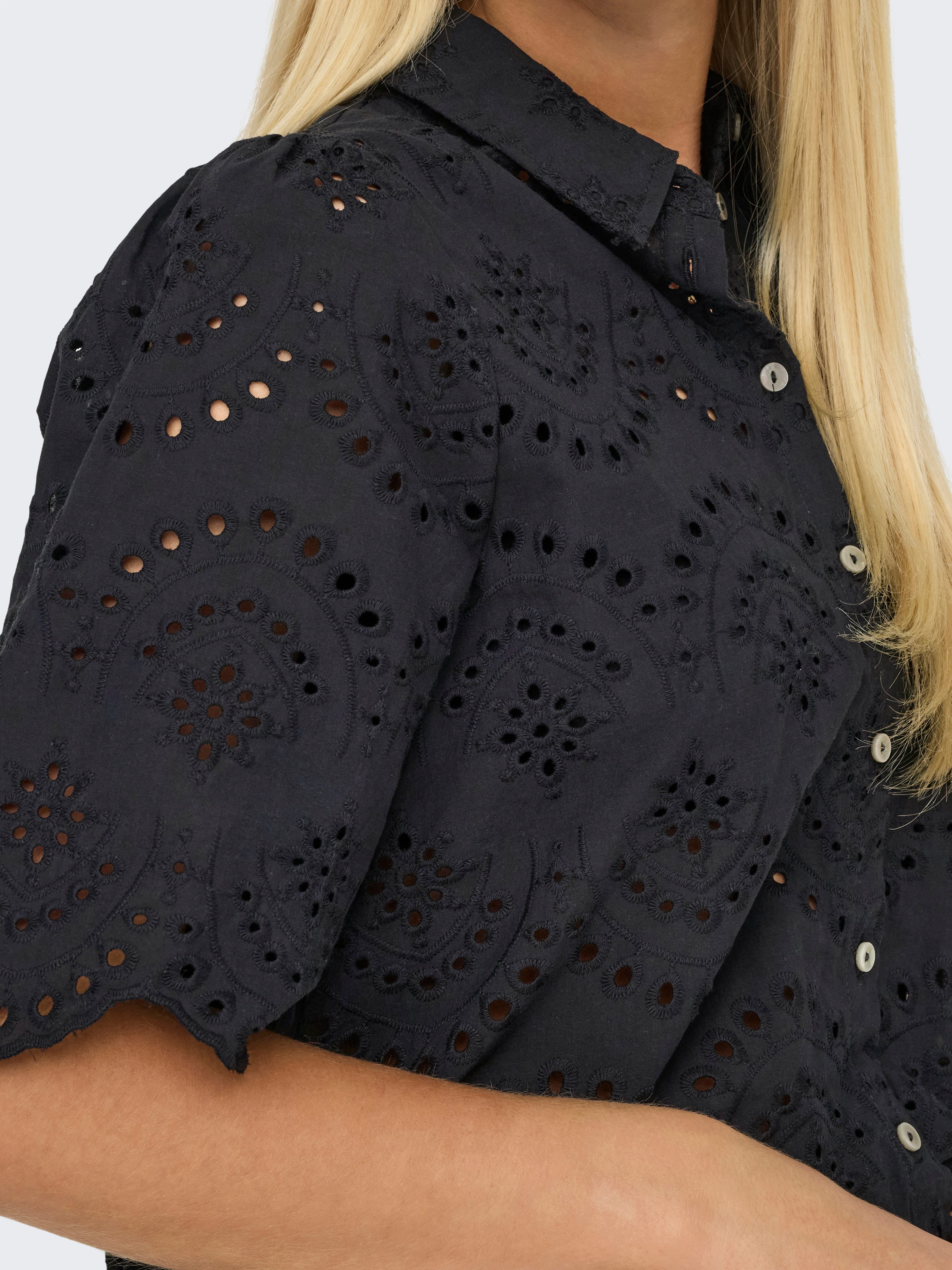 ONLY Spitzenbluse ONLVALAIS S/S SHIRT WVN NOOS Baumwolle, loose fit – Bild 2 von 5
