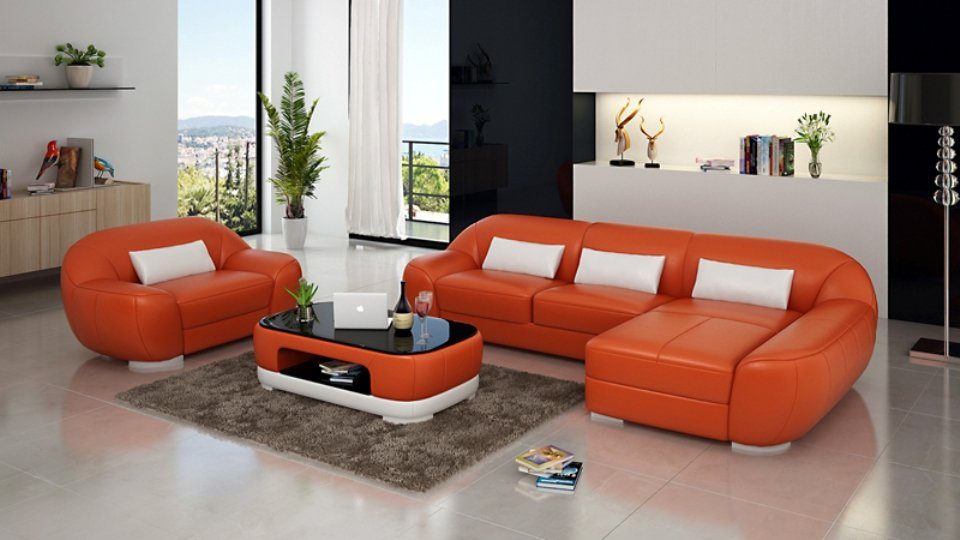 JVmoebel Ecksofa, Ledersofa Couch Wohnlandschaft Ecksofa + Sessel Eck Design Sofa G8022E