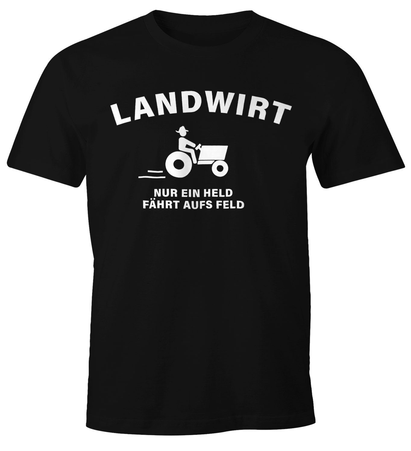 Print-Shirt Feld nur held fährt Landwirt T-Shirt ein aufs Print schwarz MoonWorks Herren Moonworks® mit