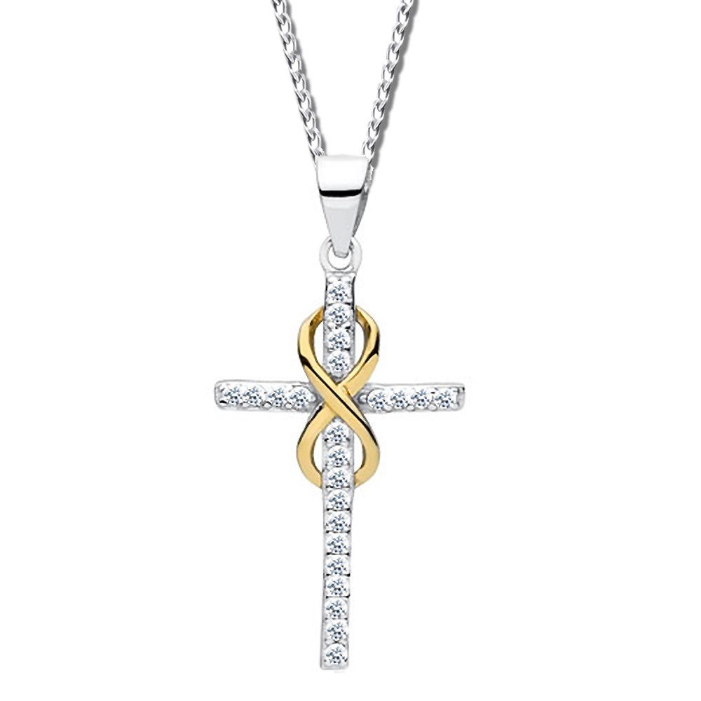 Zeichen echt Sterling Silber silber unendliche Kreuz Kreuzkette Kette Unendlichkeit Symbol mit Liebe - Anhänger, gold 925 Limana