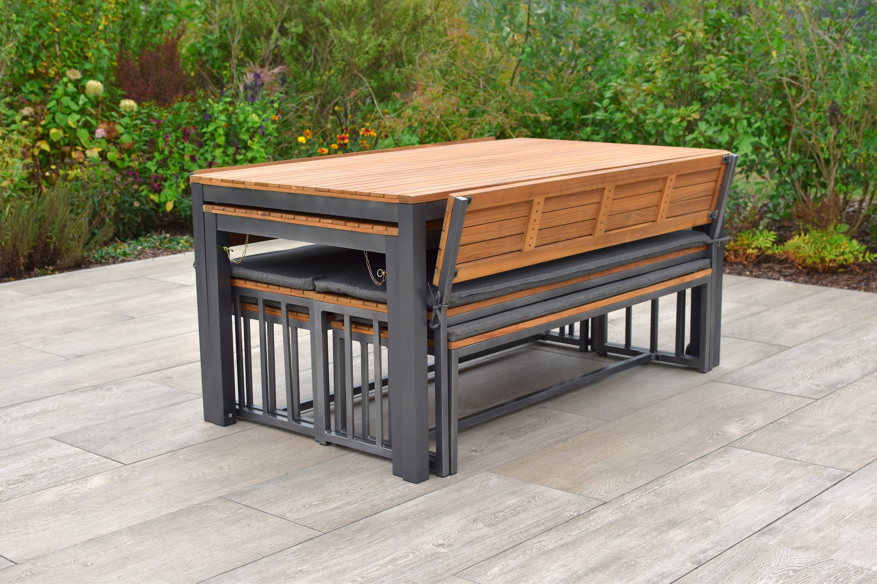 MERXX Garten-Essgruppe Milos, (Set, 10-tlg., 4 Bänke (2x mit und 2x ohne Rü günstig online kaufen